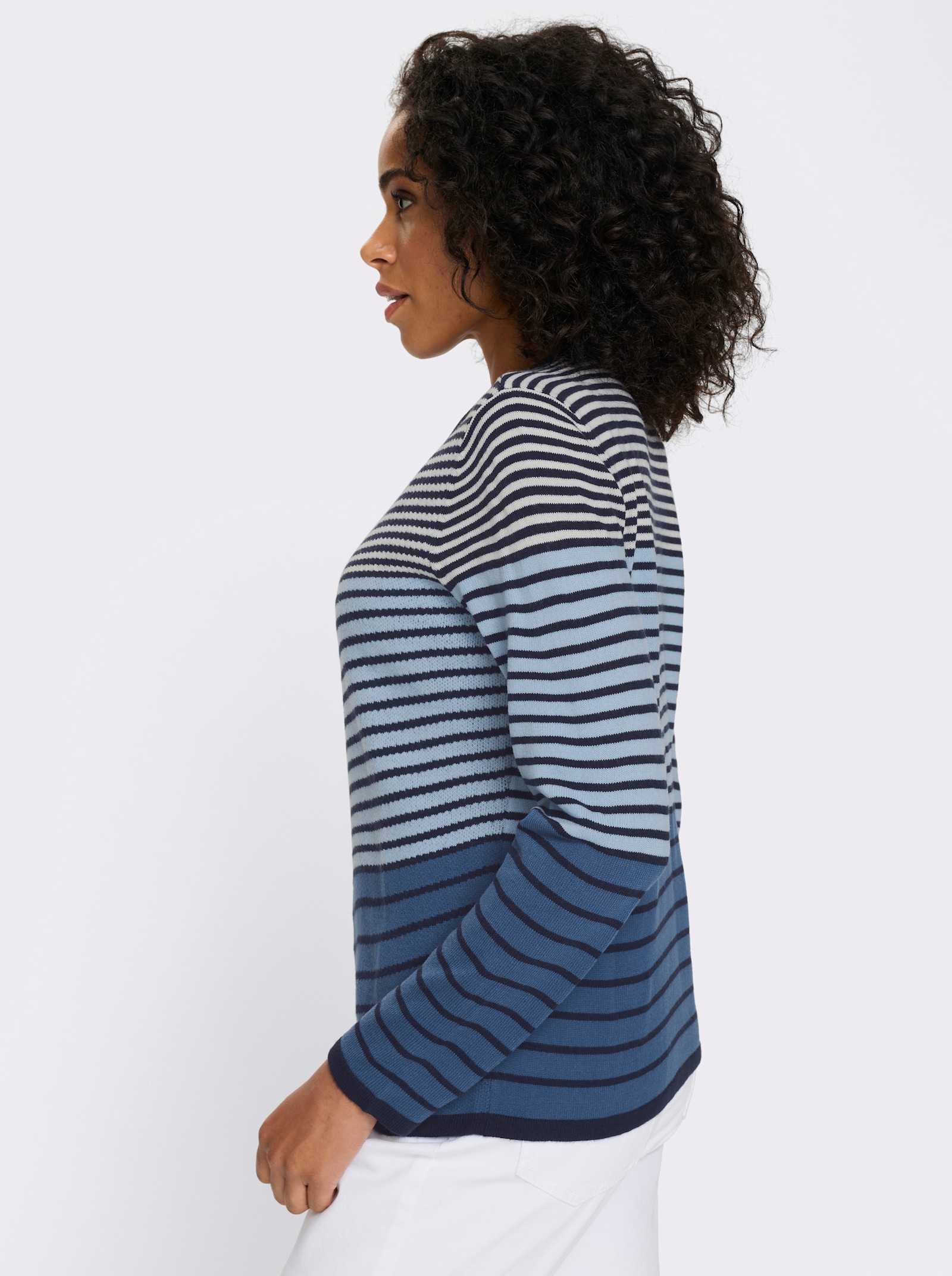 Langarm-Pullover mit Ringel-Muster, Jacquard - jeansblau-marine-geringelt