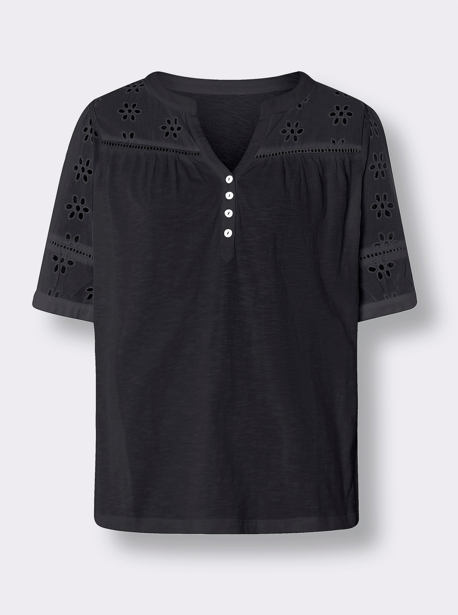 heine Spitzenshirt mit Puffärmeln - schwarz