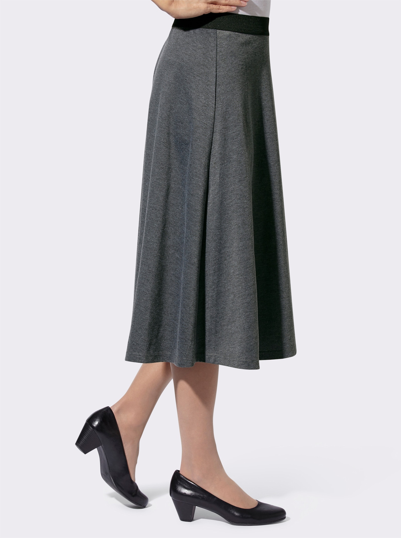 Jerseyrok met contrastband - zwart + antraciet gemêleerd