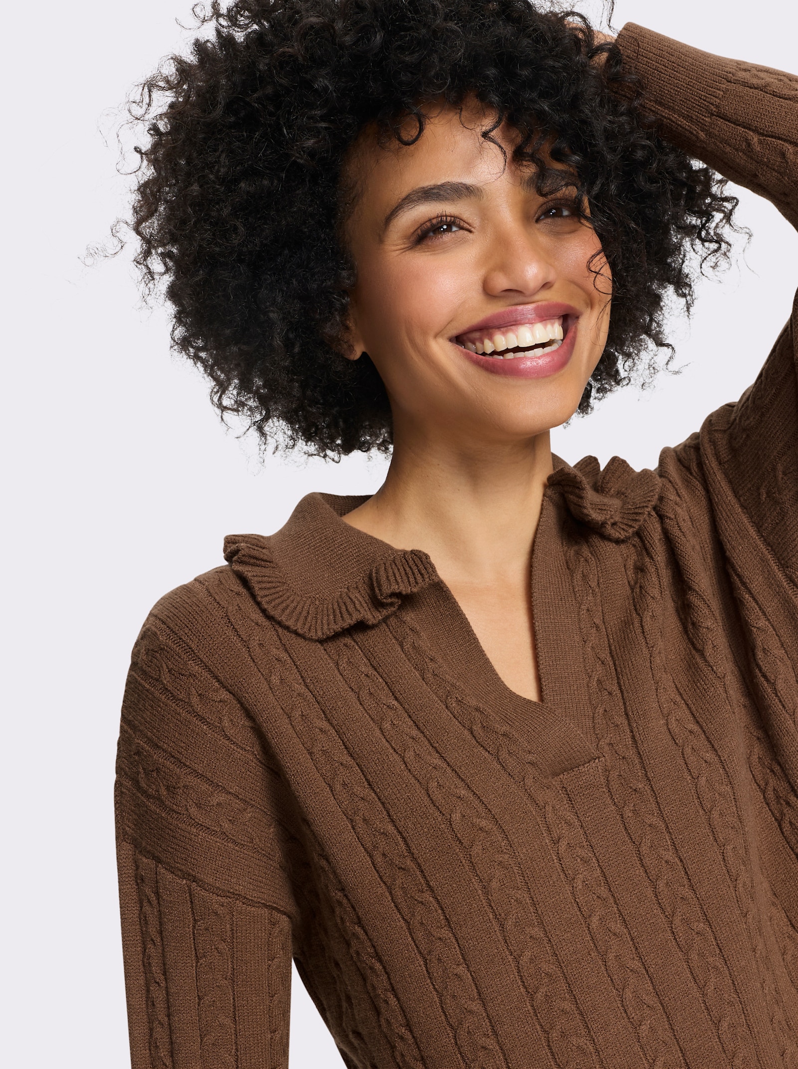 heine Langarm-Pullover mit Zopfmuster - braun