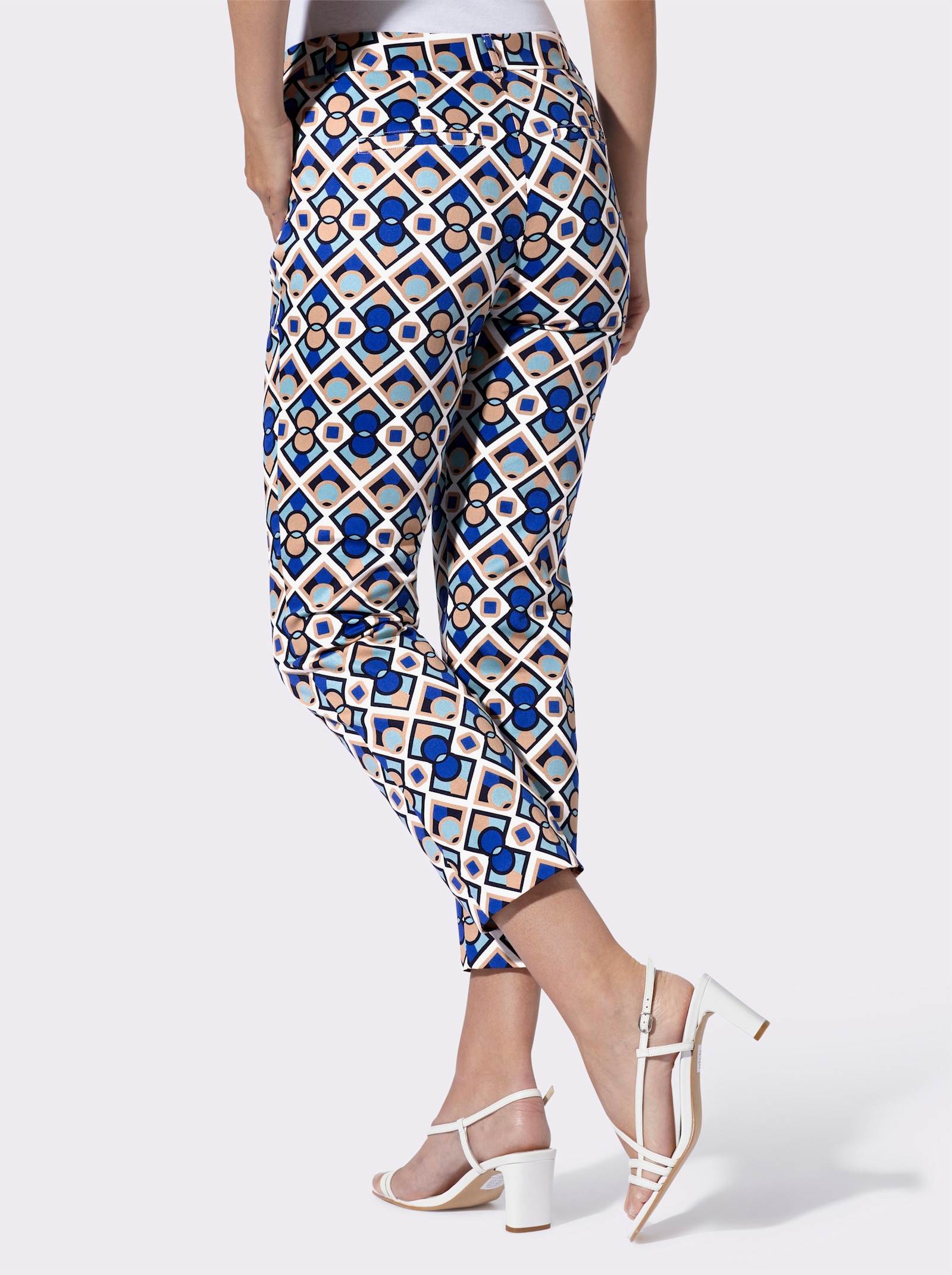 heine Pantalon 7/8 avec fermeture à crochet - blanc-bleu roi imprimé