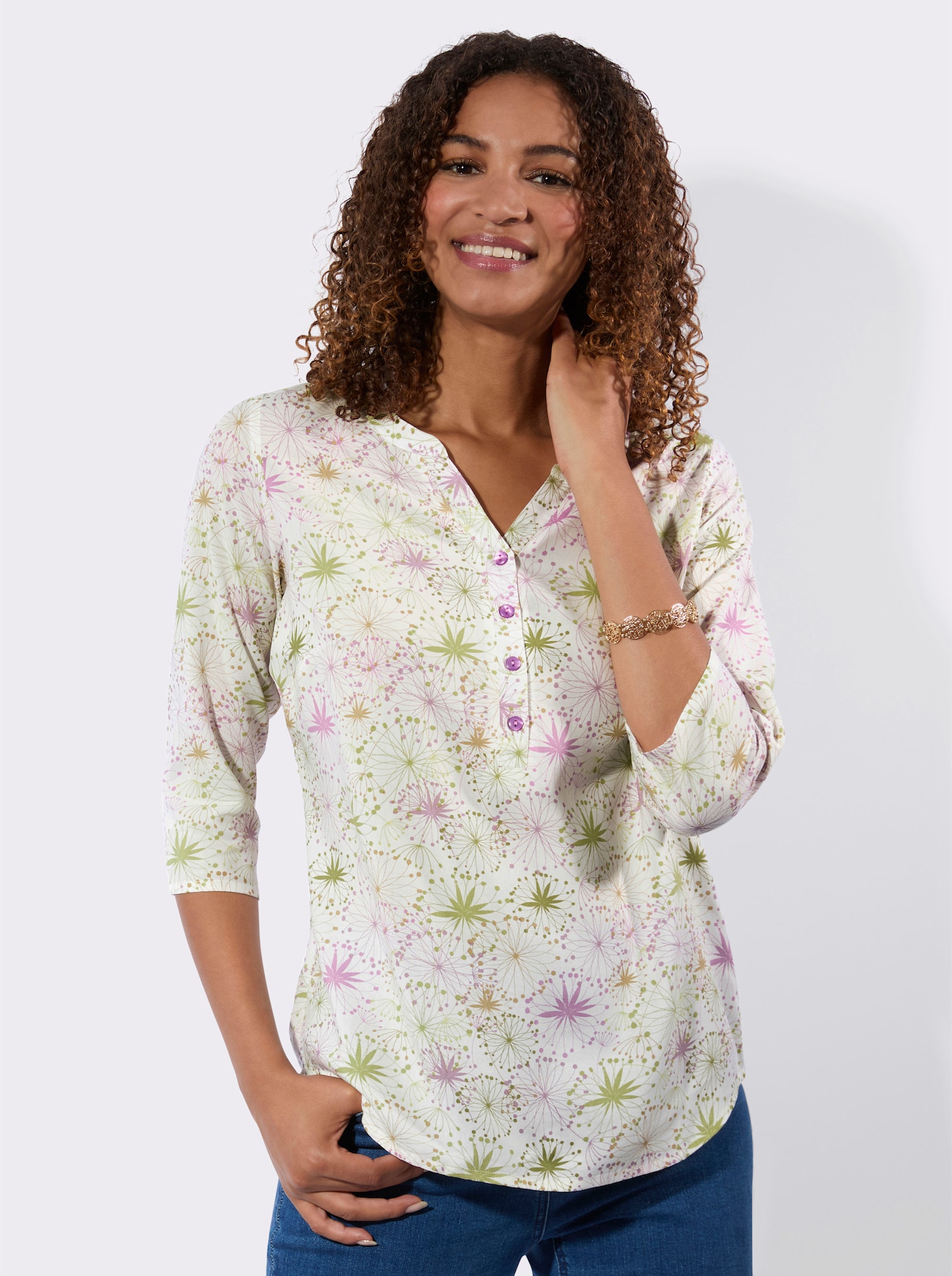 Bekväm blus - malva-vass-med tryck