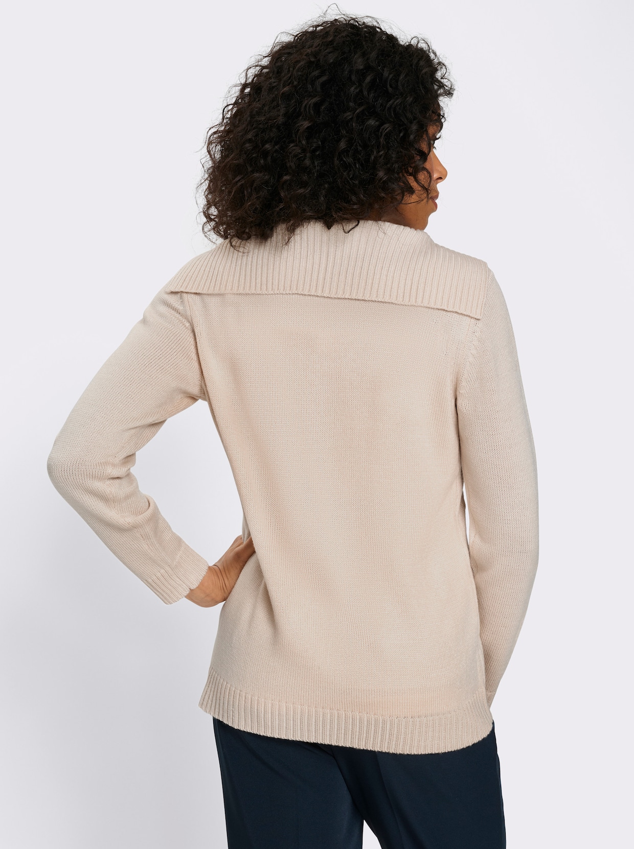 Pullover met lange mouwen en platte kraag - ivoorkleur