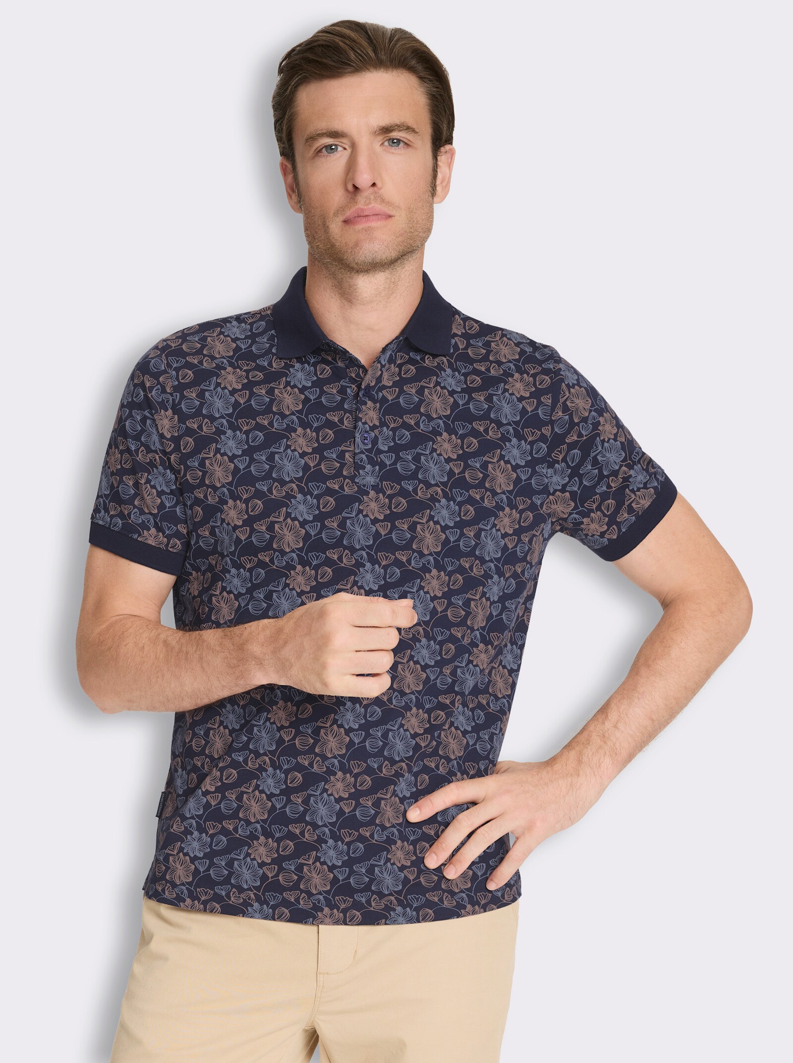 Marco Donati Kurzarmshirt mit floralem Druck - marine-bedruckt