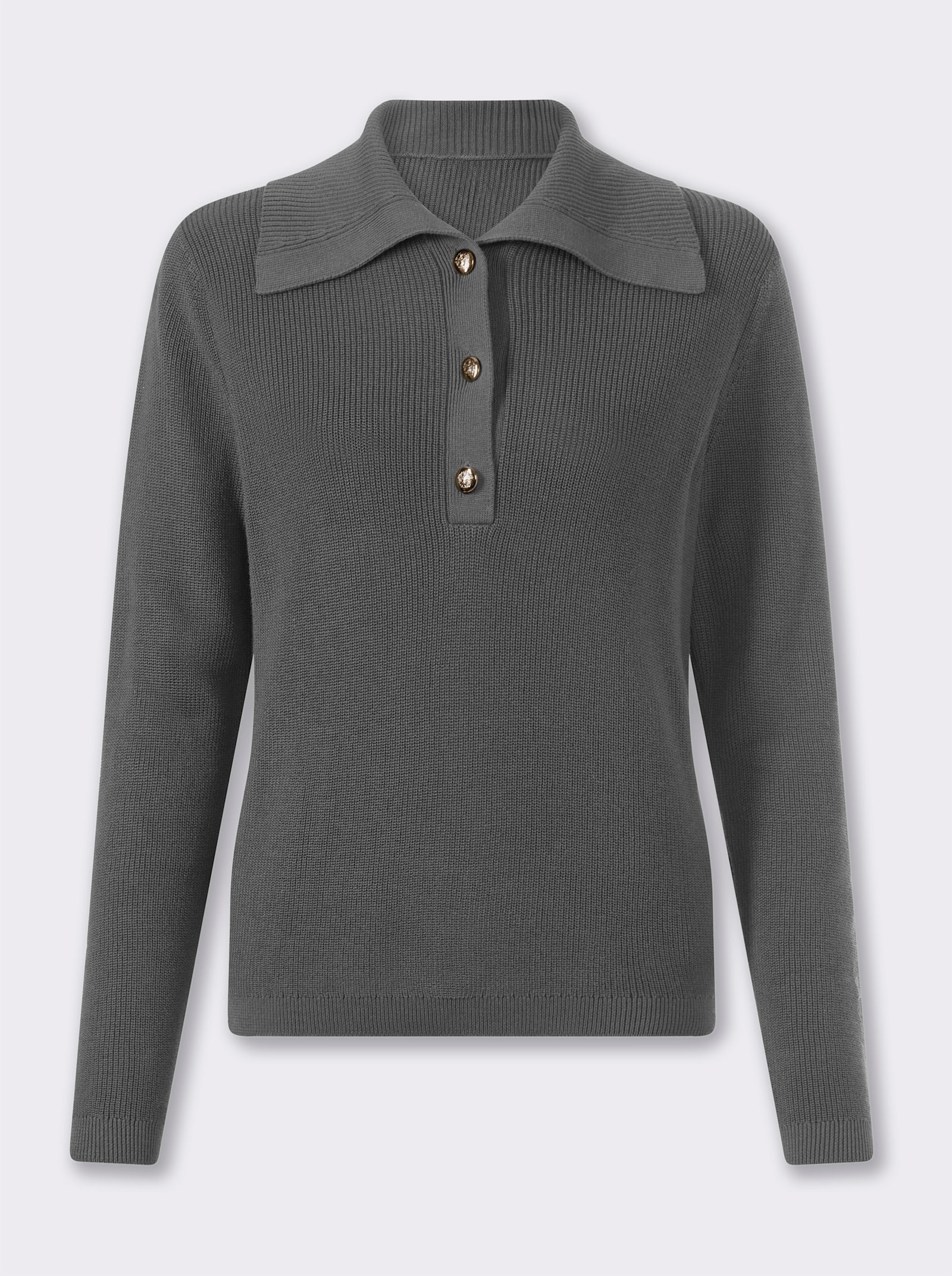 heine Langarm-Pullover mit Umlegekragen - grau-meliert