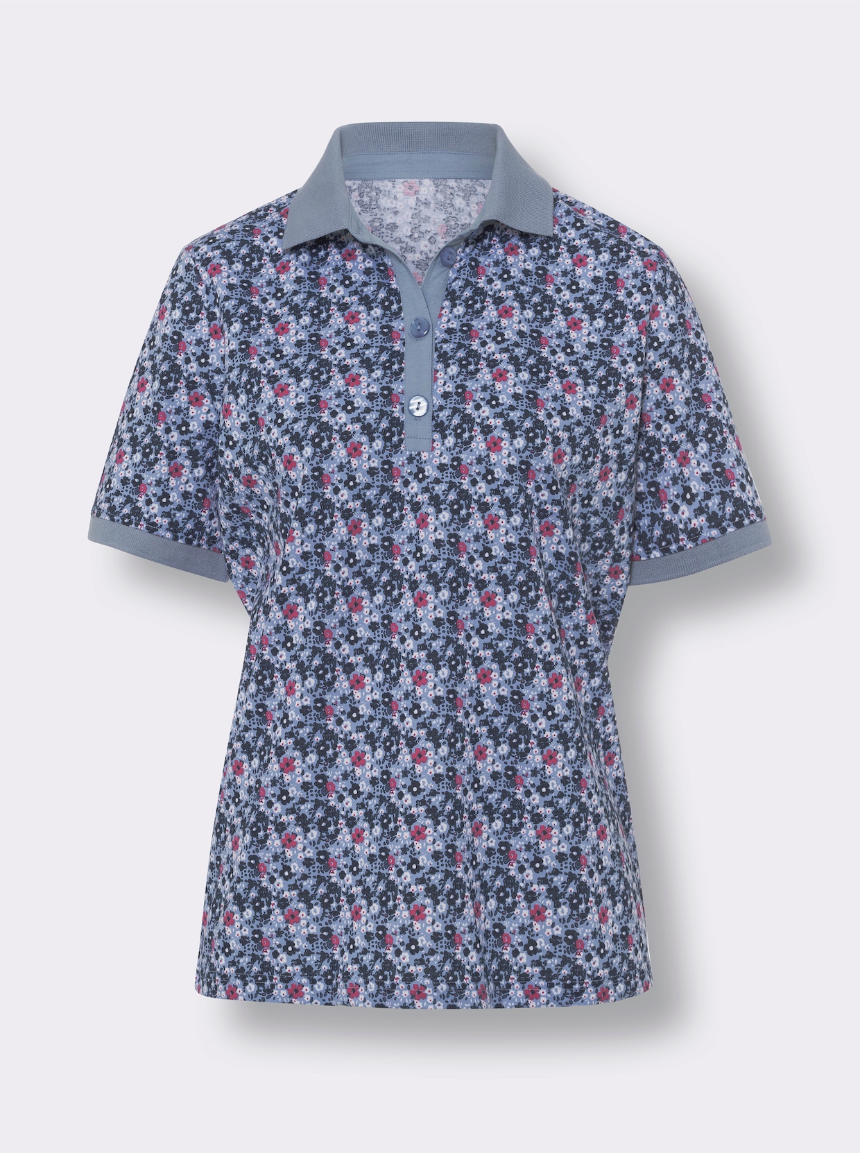 Poloshirt - blauw/fuchsia bedrukt