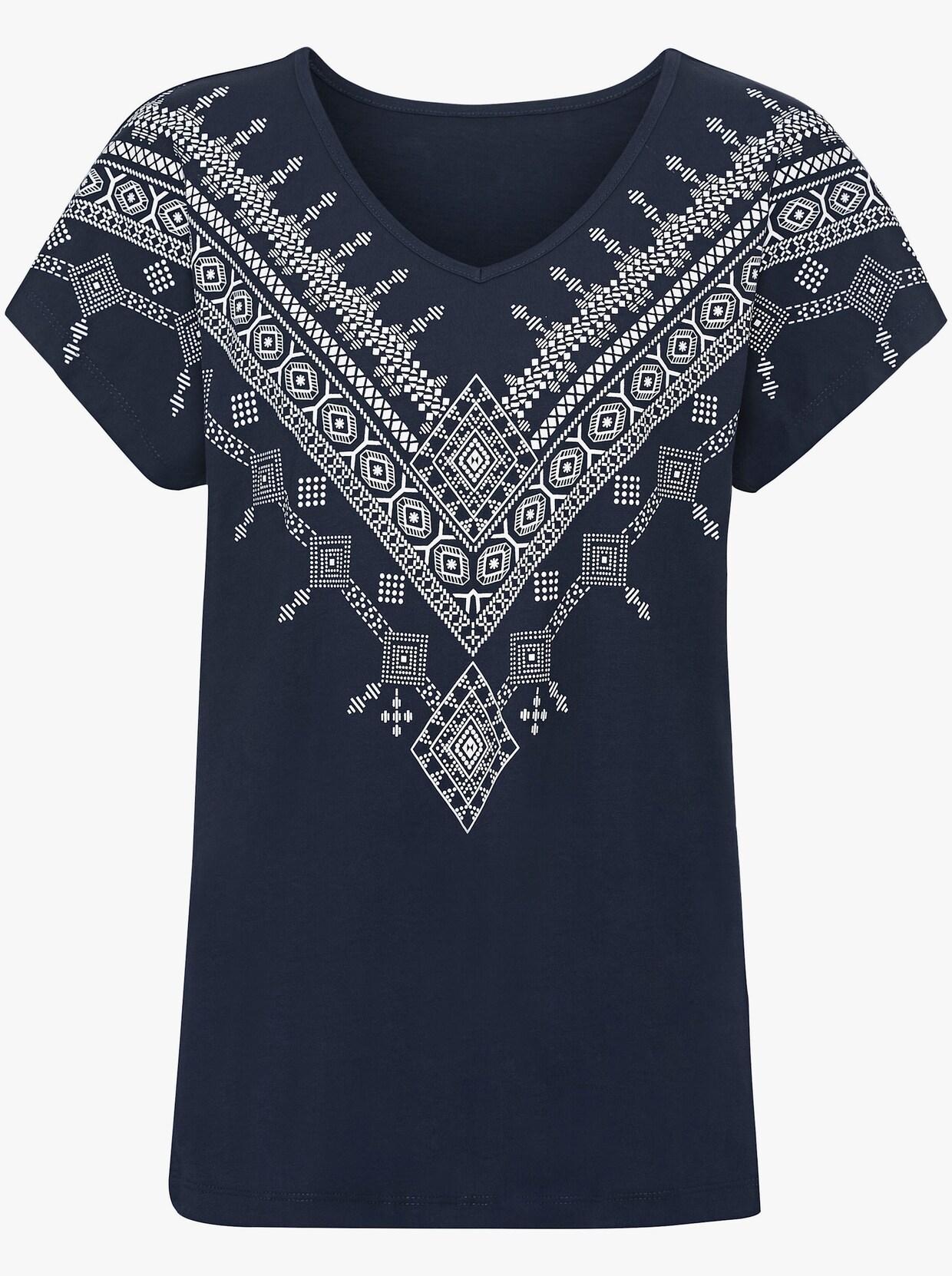 Shirt met ronde hals - marine/wit geprint
