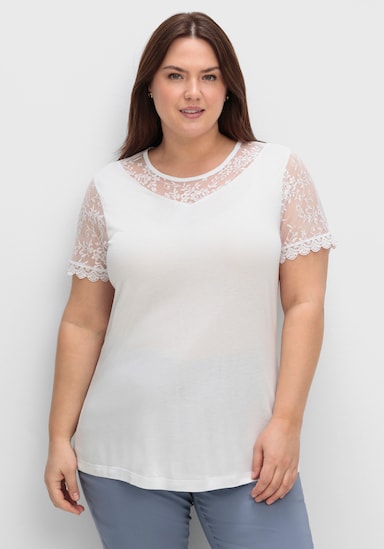 Spitzenshirt aus reiner Viskose - weiß