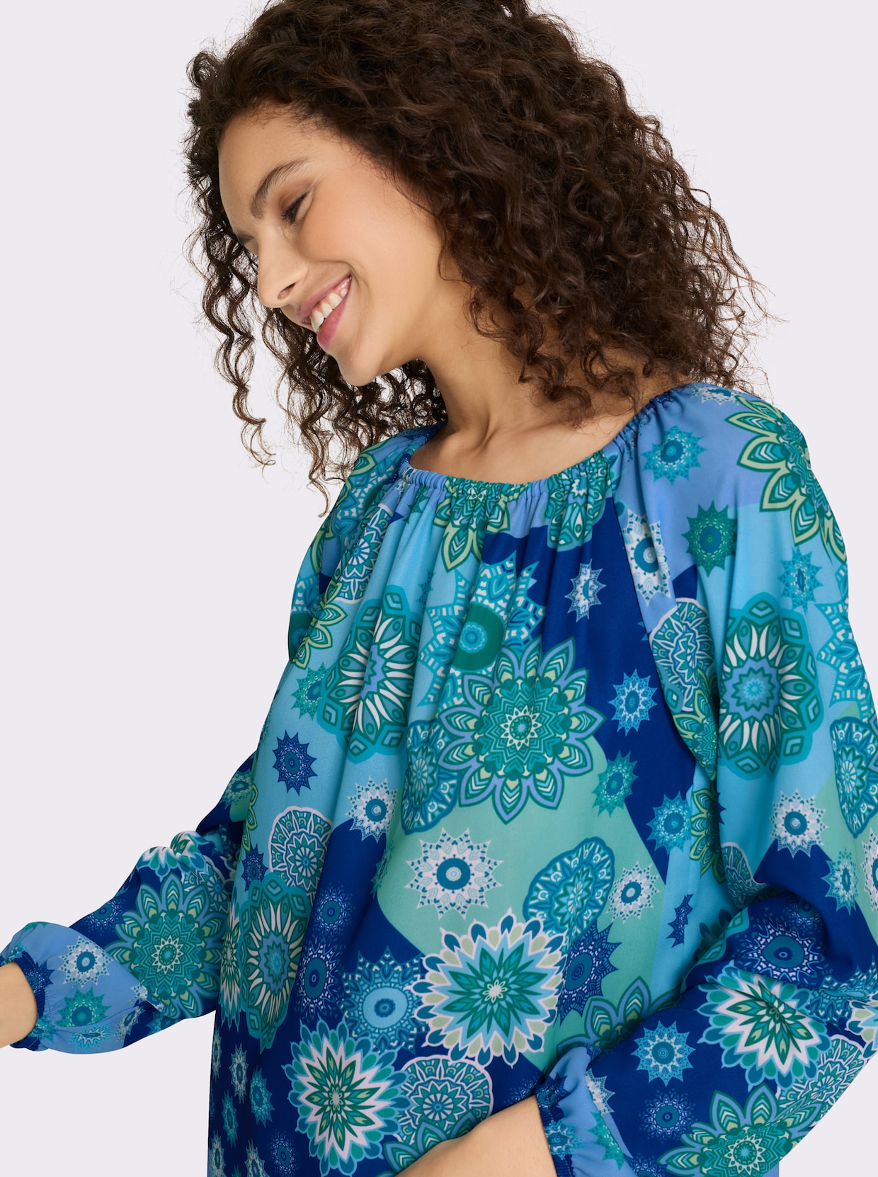 heine Druckbluse - royalblau-grün-bedruckt