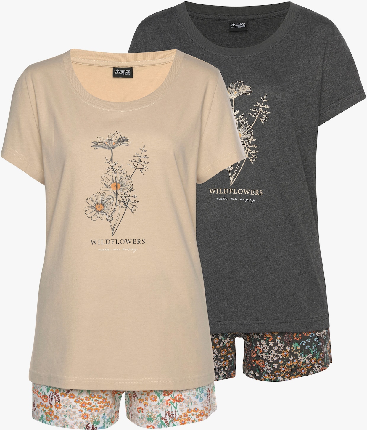 Vivance Dreams shortama - grijs gebloemd, zand gebloemd