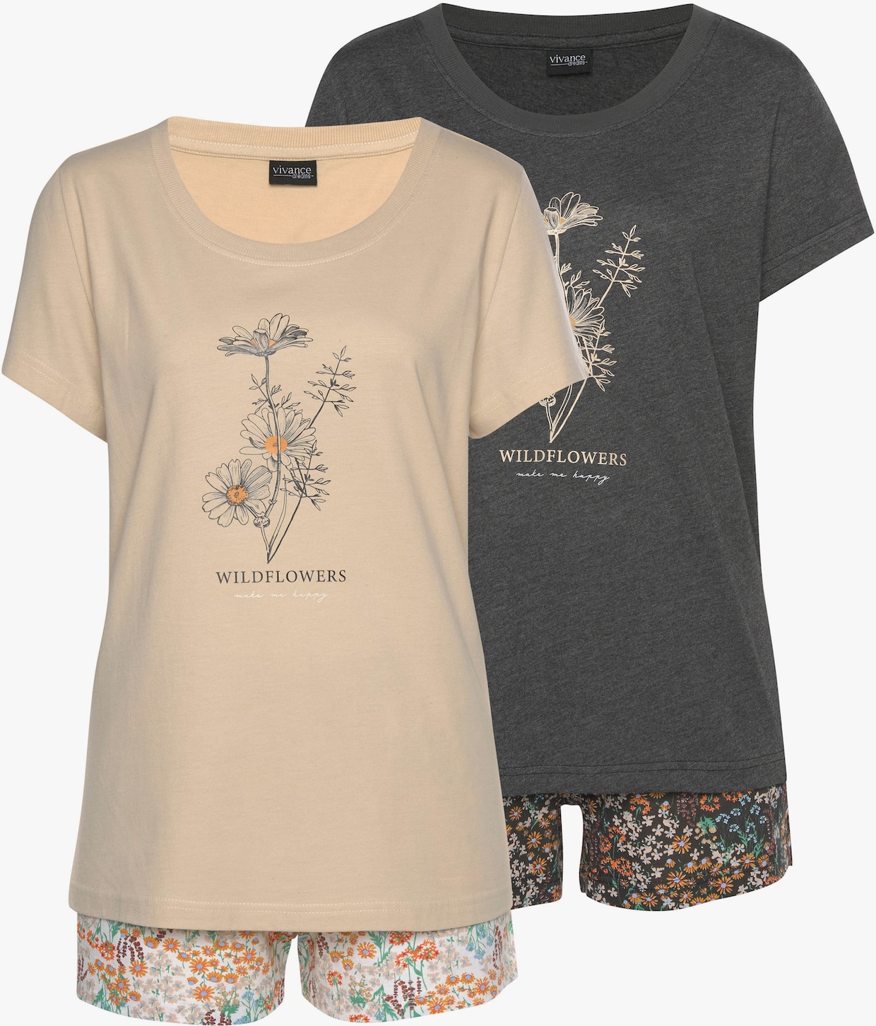 Vivance Dreams Shortama - grijs gebloemd, zand gebloemd