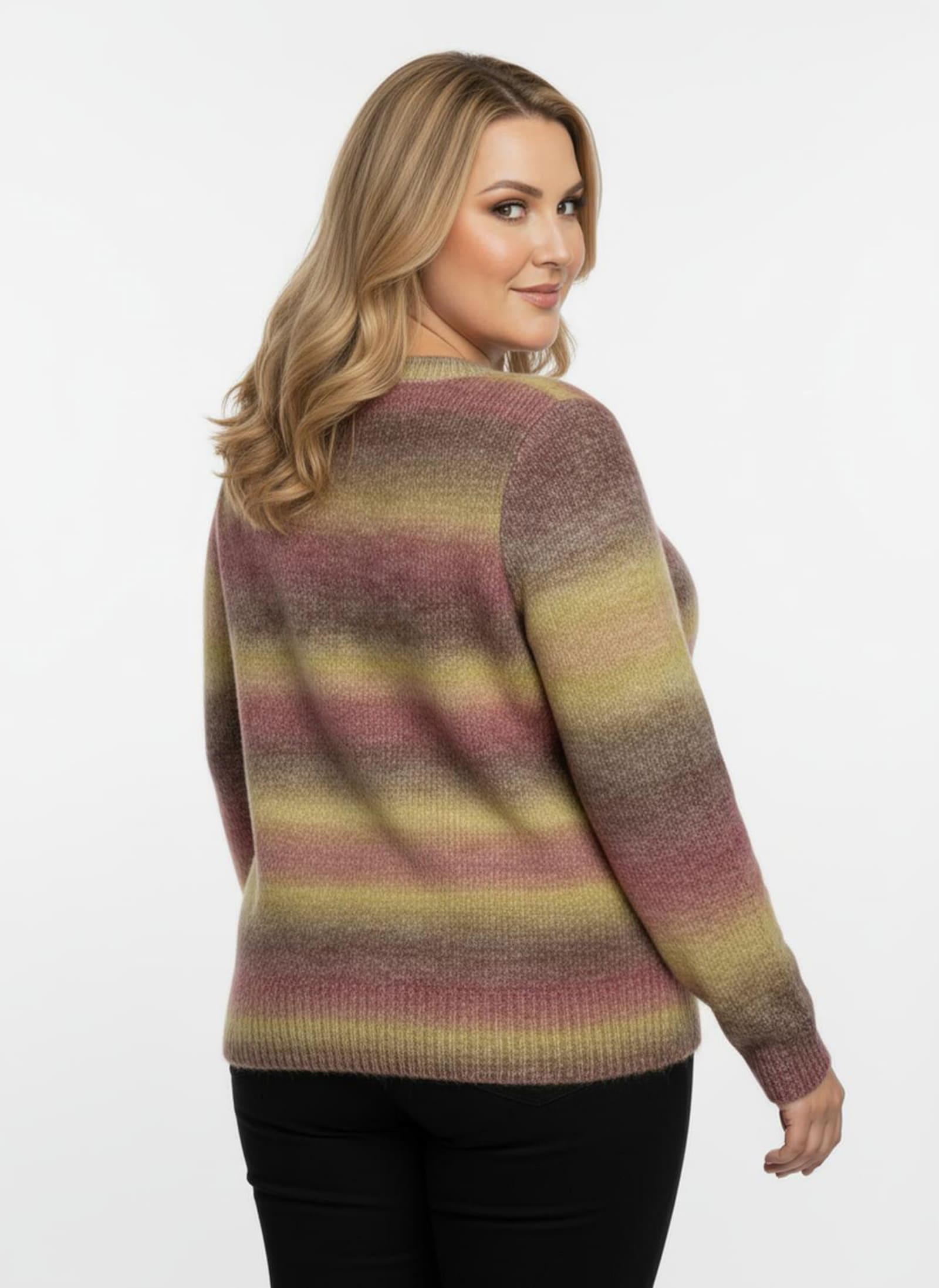 Strickpullover mit Farbverlauf - kirsche-taupe-gemustert