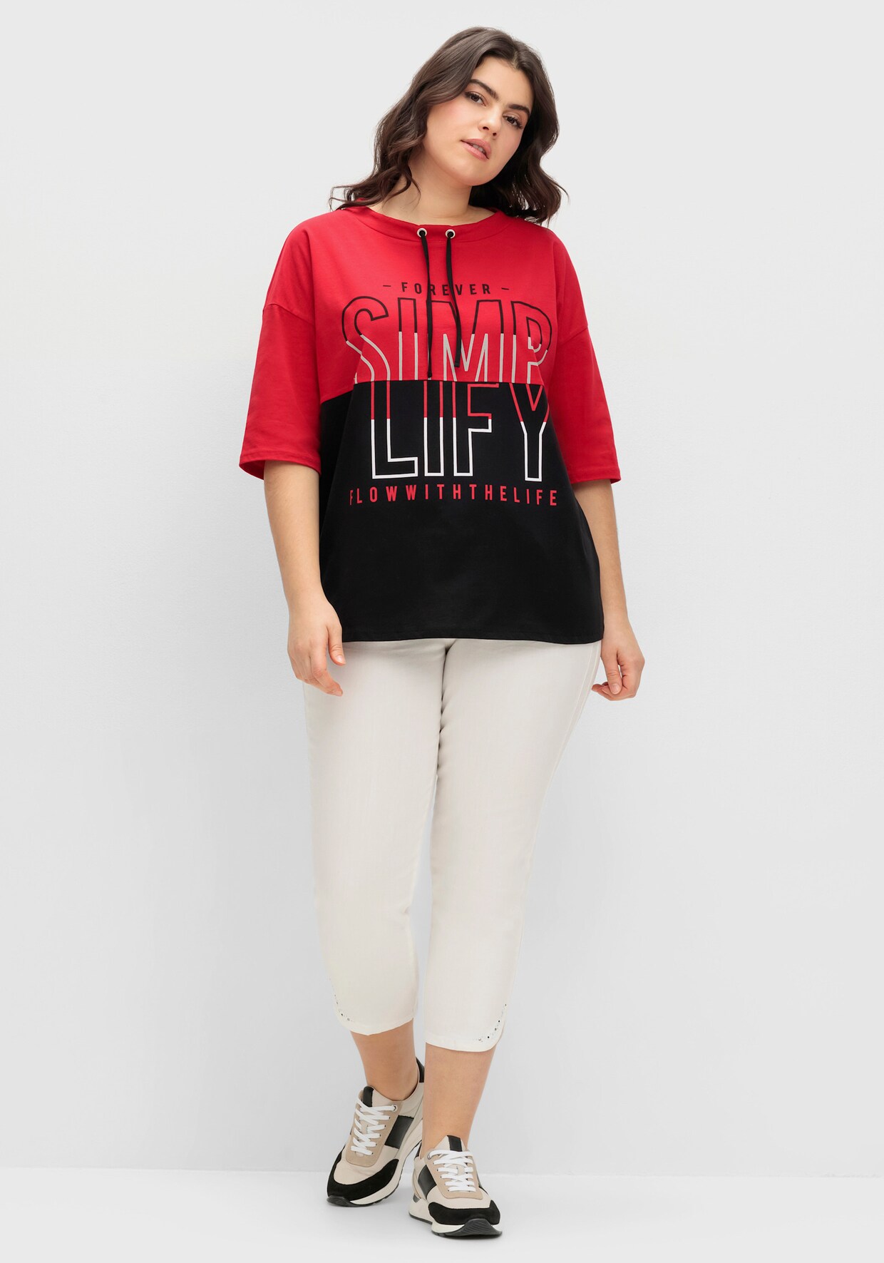 Kurzarmshirt - rot-schwarz-bedruckt