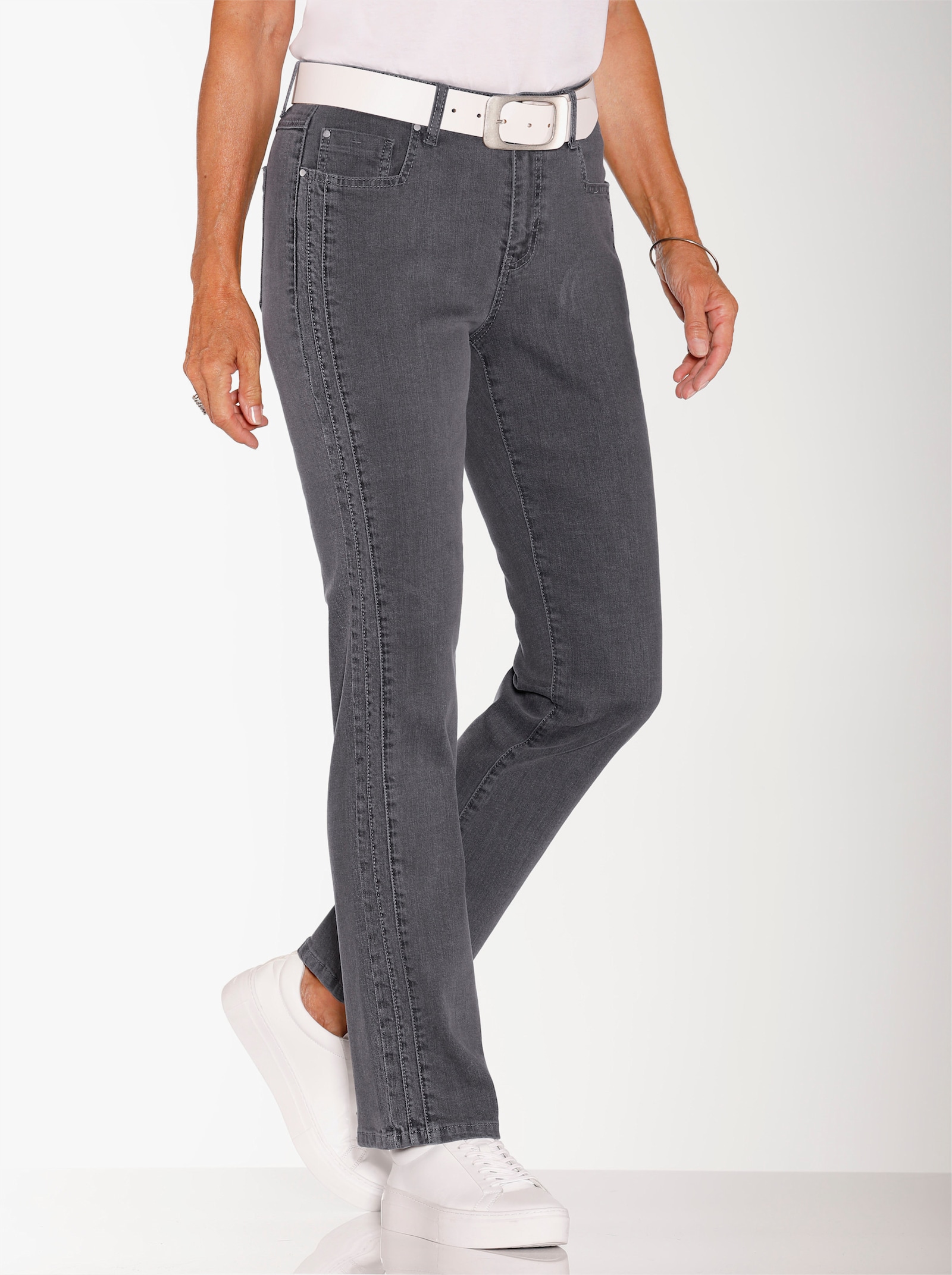 Jeans met sierbiezen opzij - grey denim