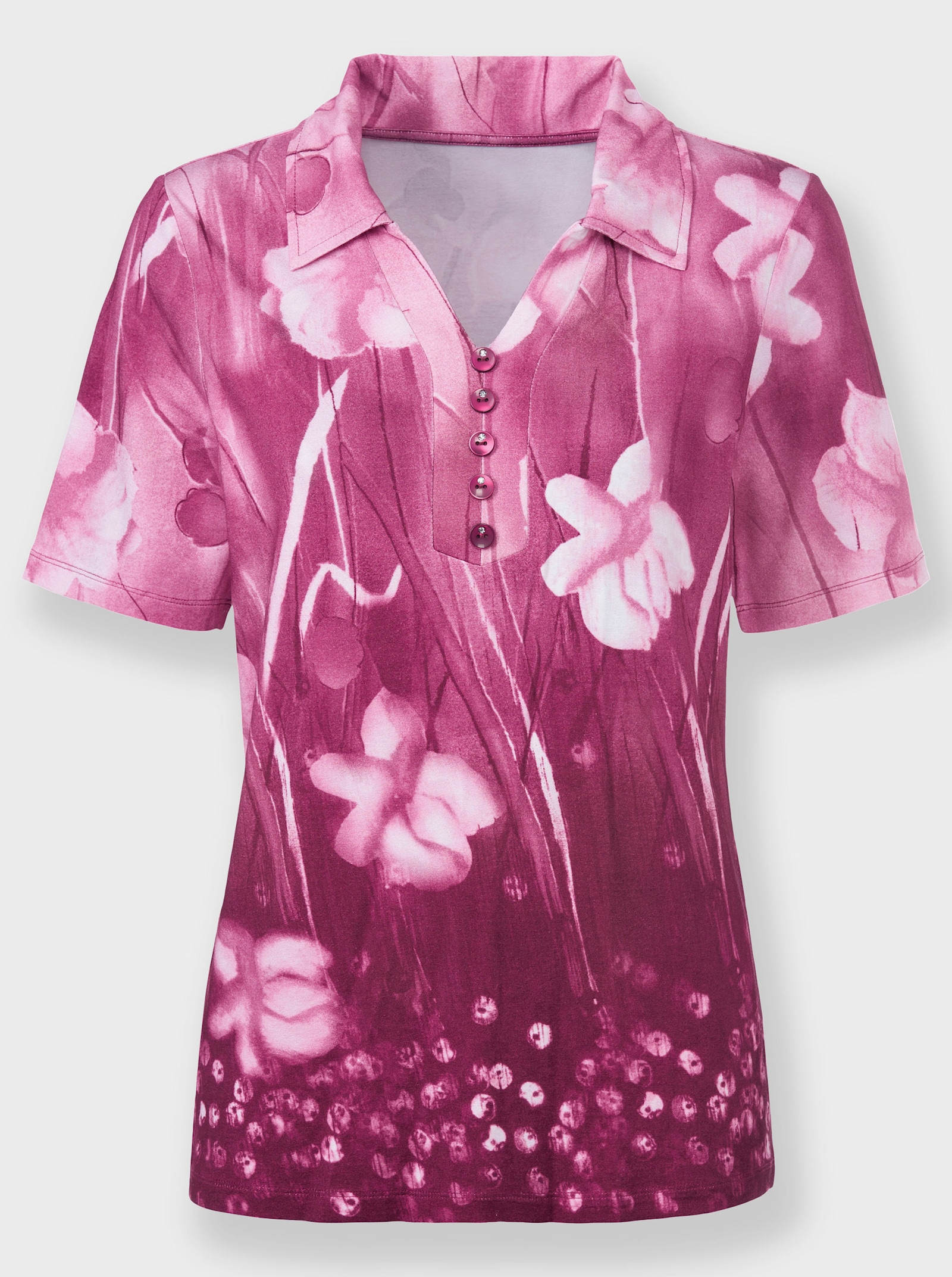 Poloshirt mit Blüten-Druck - erika-ecru-bedruckt