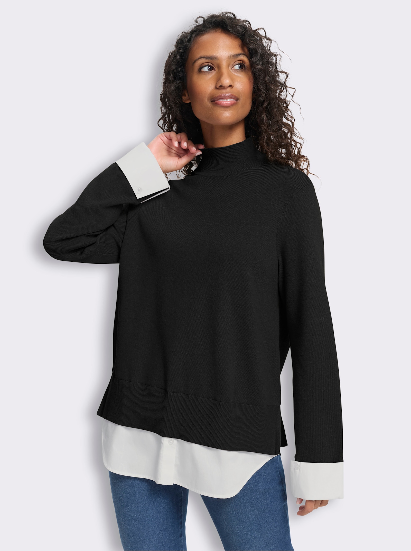 heine Feinstrickpullover in 2-in-1-Optik - schwarz