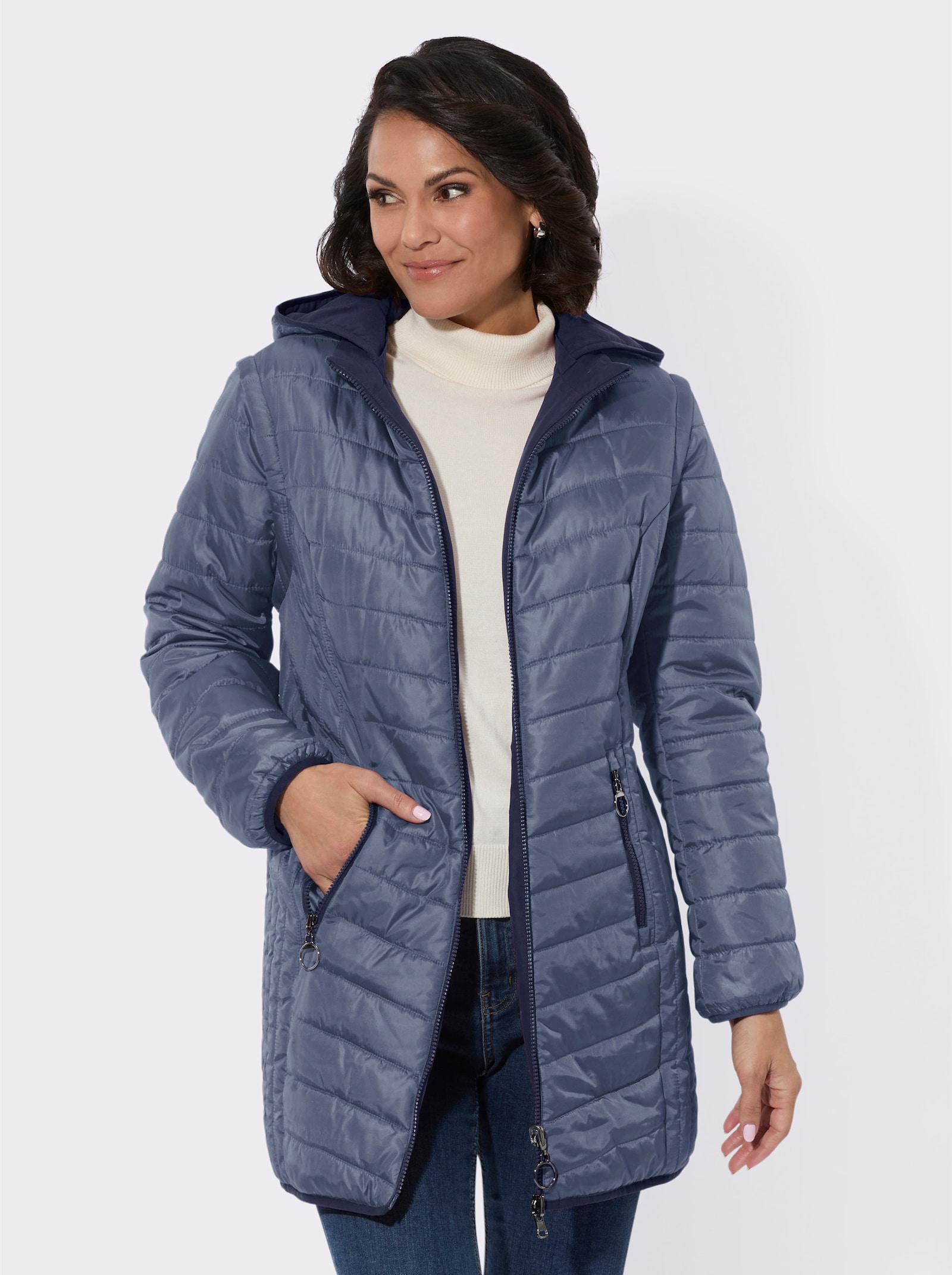 Longjacke mit Wendefunktion - rauchblau