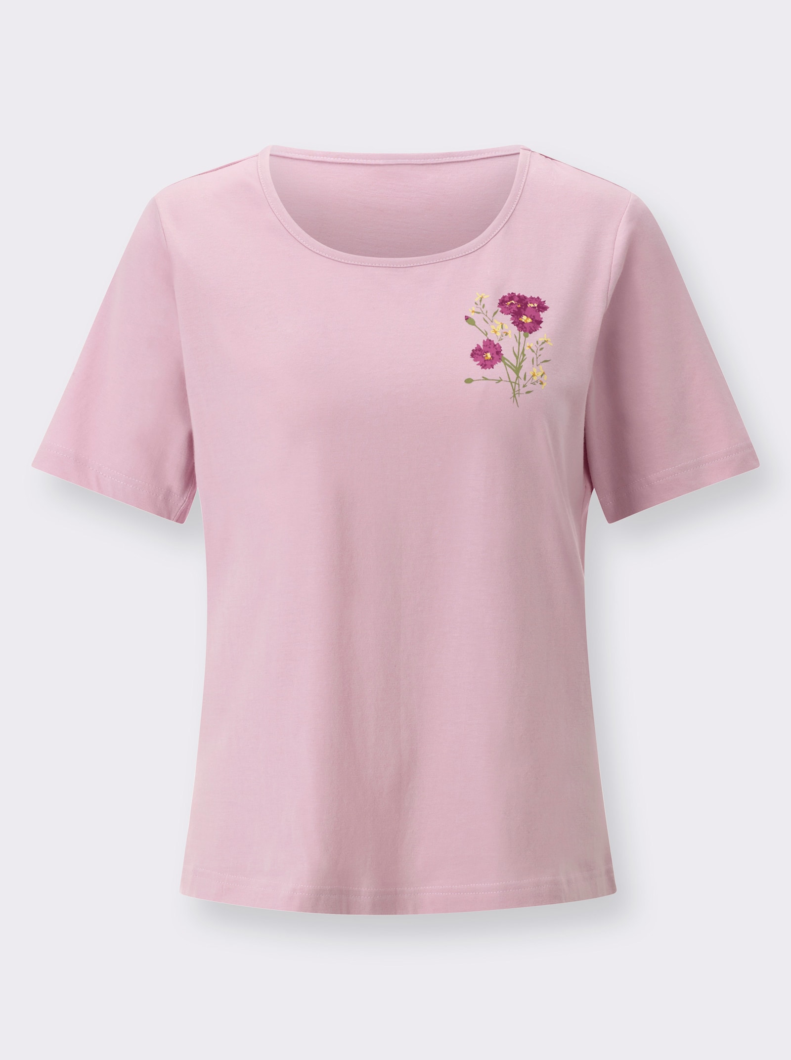 Tričko s krátkým rukávem a květinovým potiskem - růžová