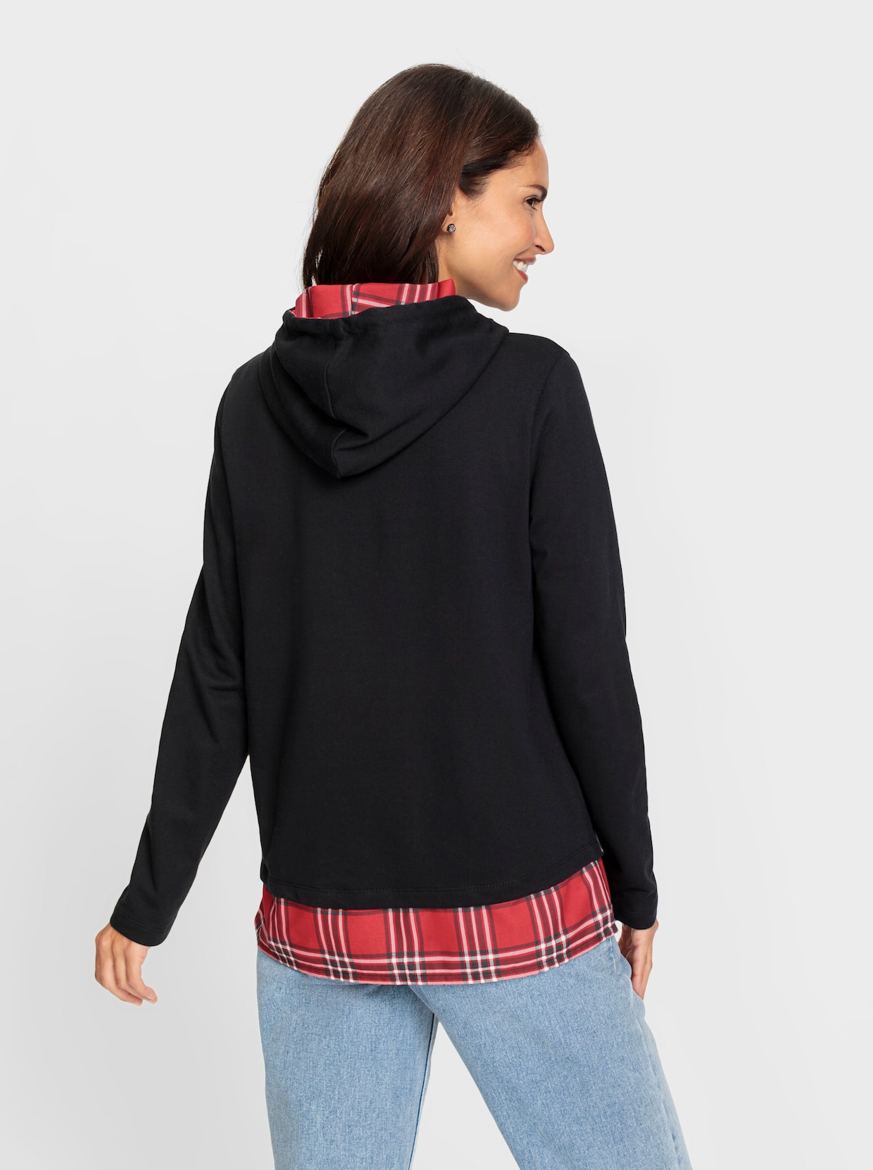 Sweatshirt met capuchon - zwart/rood gedessineerd