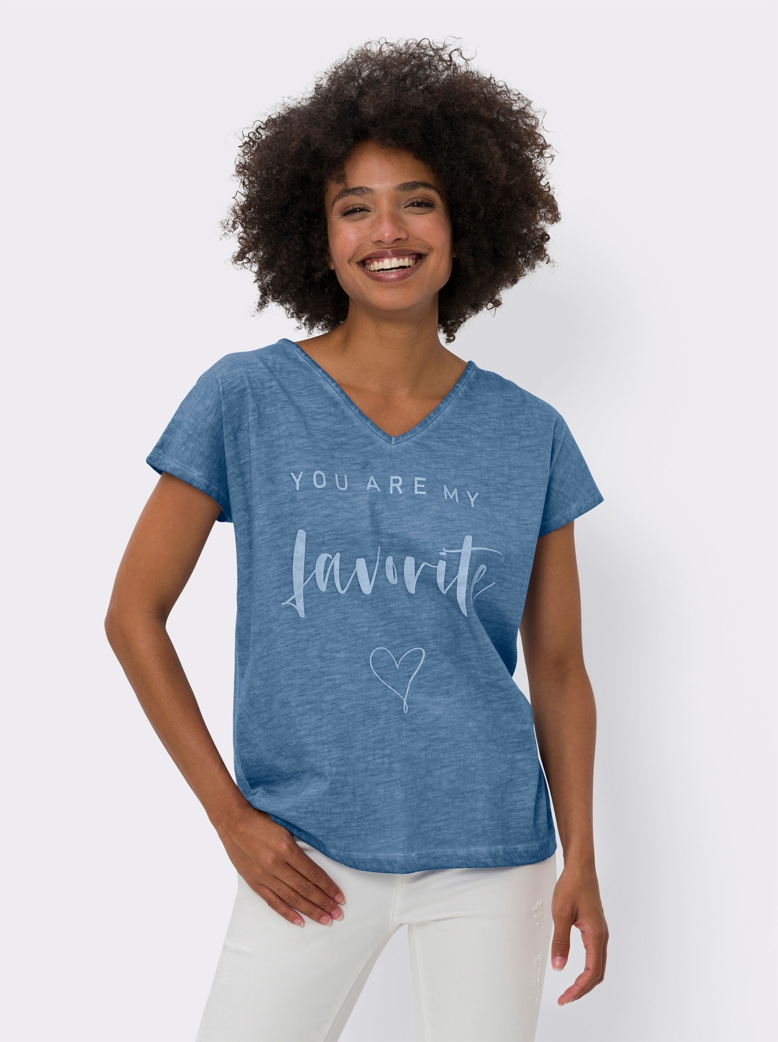 heine Print-Shirt mit Oil-dyed-Waschung - mittelblau