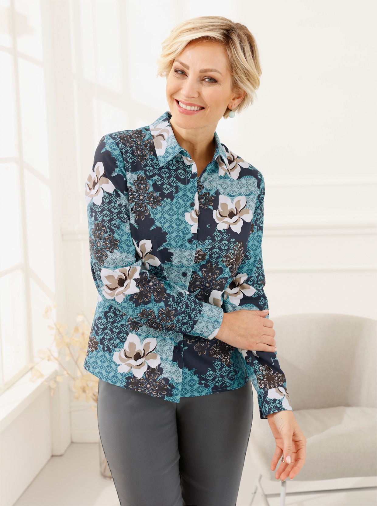 Katoenen blouse - oceaan gedessineerd