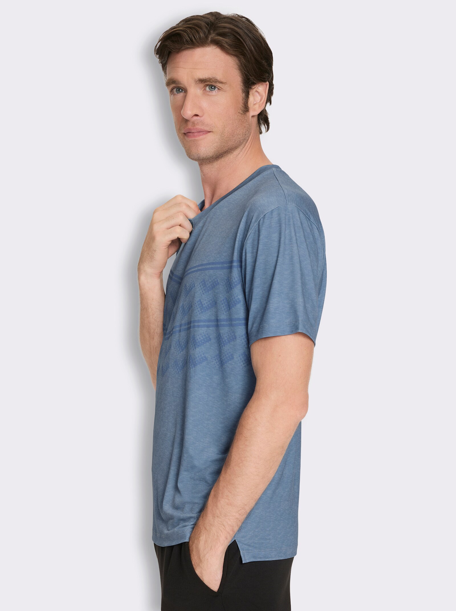 Funktionsshirt mit Seitenschlitzen - mittelblau-meliert