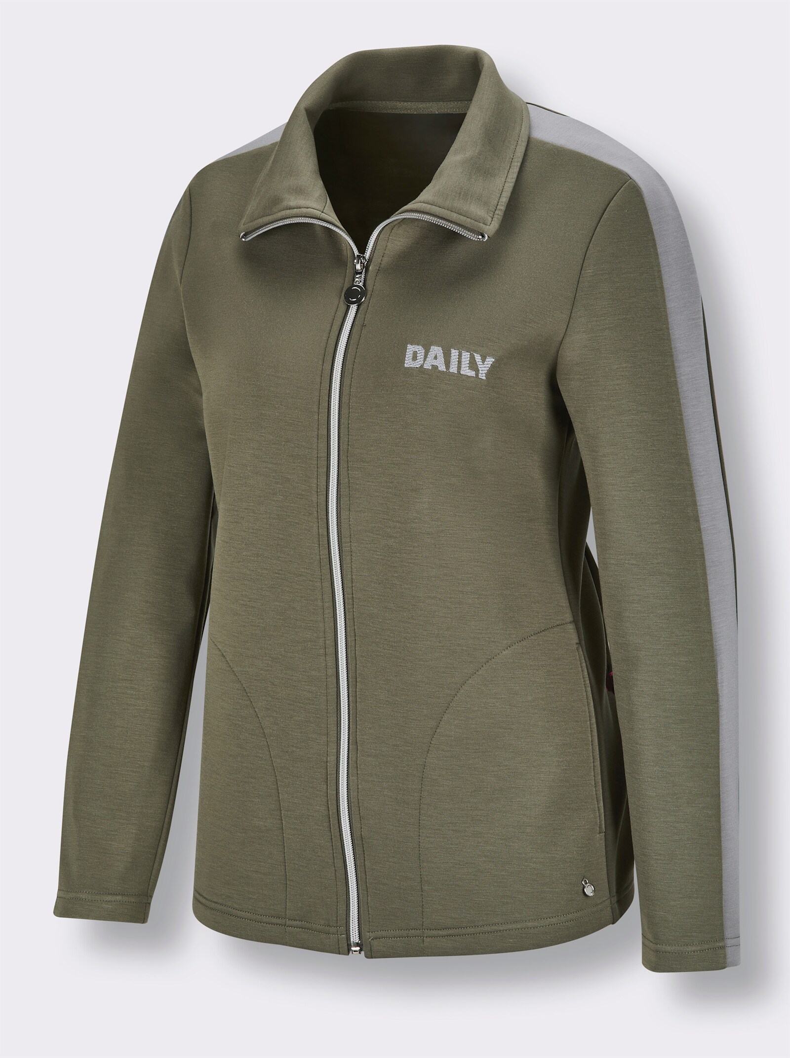 CREATION L PREMIUM Jacke mit Kontrastband - khaki-steingrau