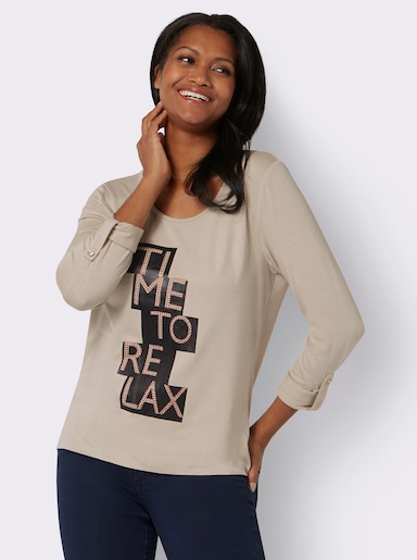 3/4-Arm-Shirt Folien-Print mit Glitzersteinchen - sand-schwarz-bedruckt