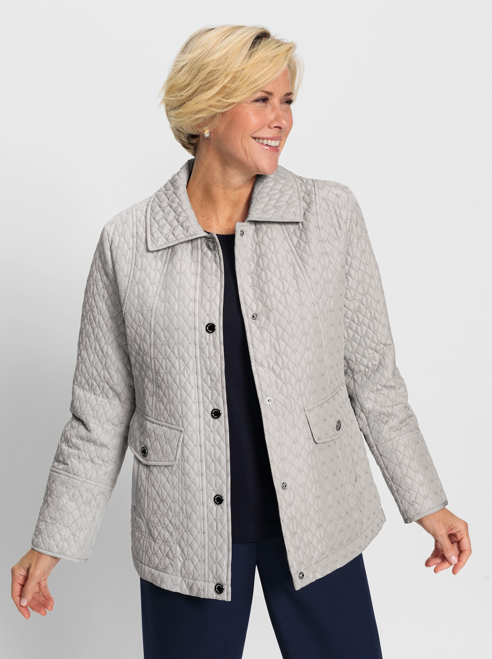 Steppjacke mit Zierpatten-Taschen - hellgrau