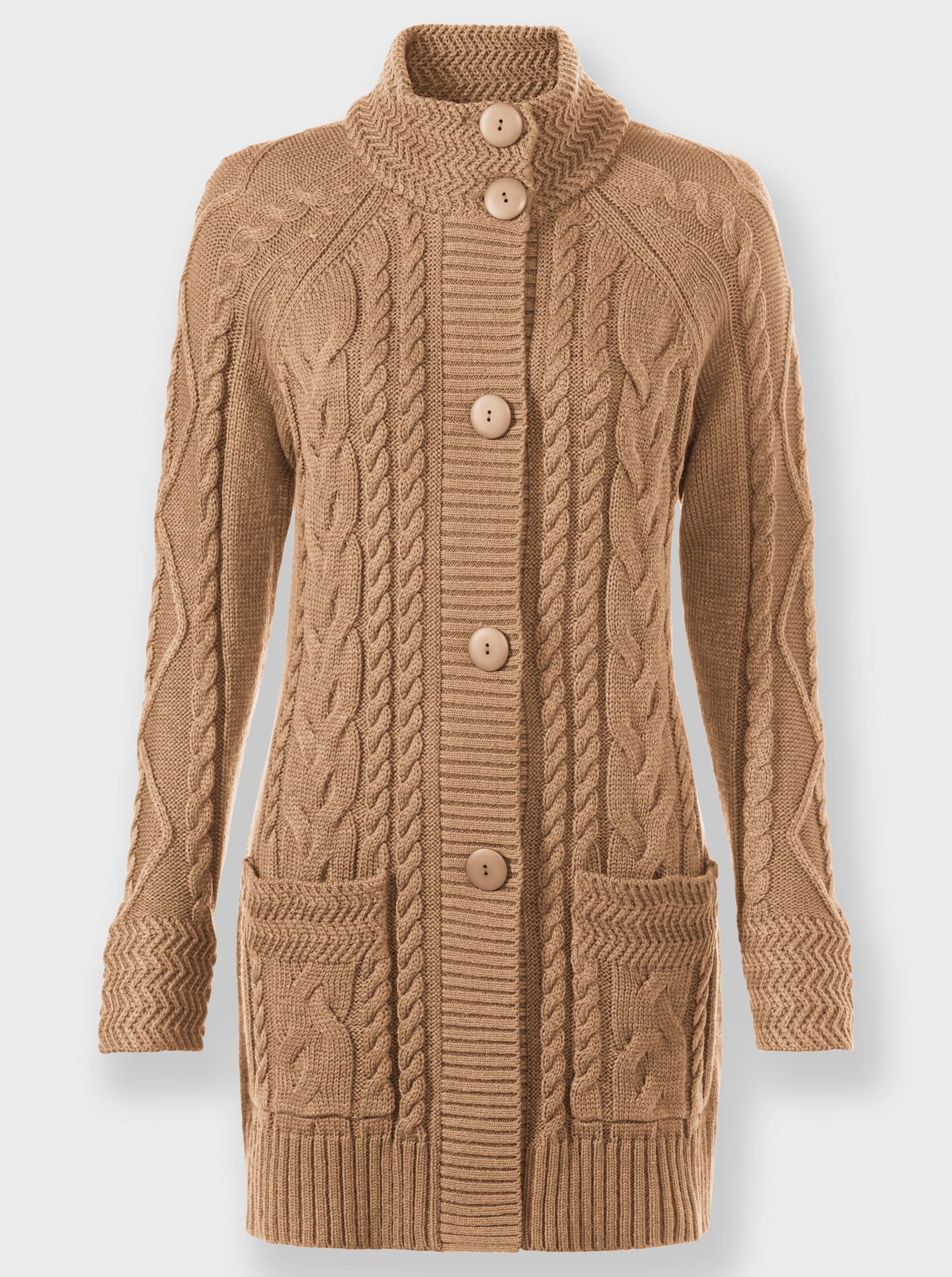 Lang vest met breipatroon - camel