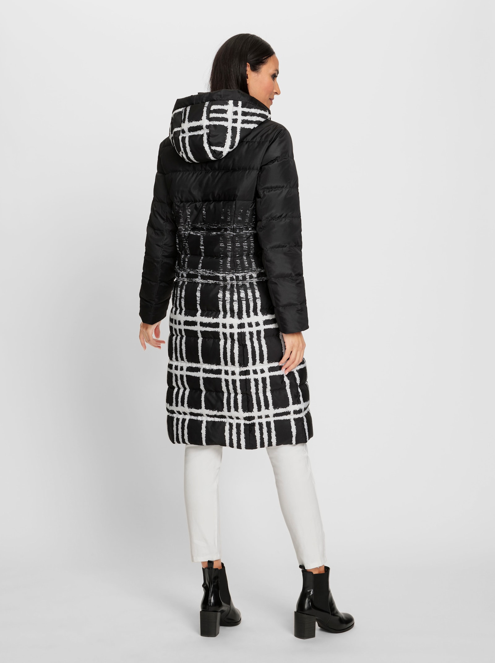 heine Manteau matelassé avec capuche, à carreaux - noir-écru imprimé