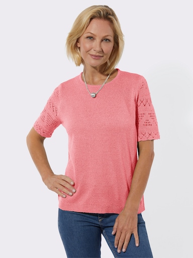 Bouclé-Pullover im Ajourdessin - flamingo