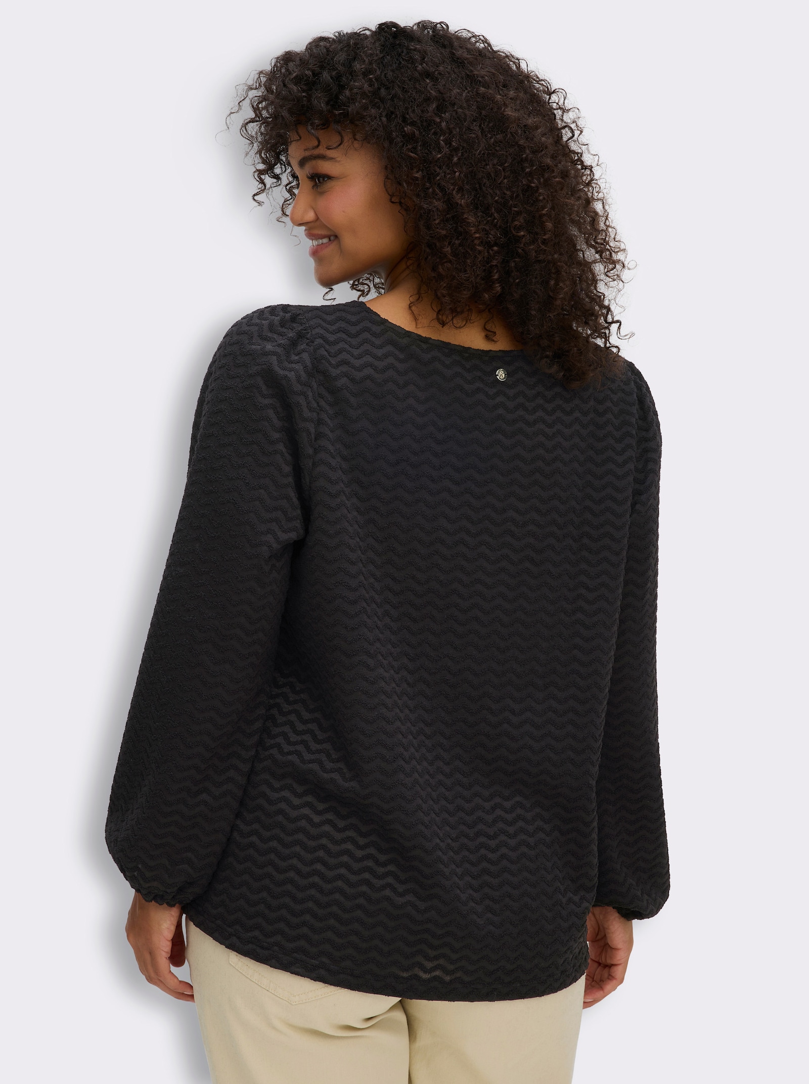 sheego Sweatshirt mit Strukturmuster - schwarz