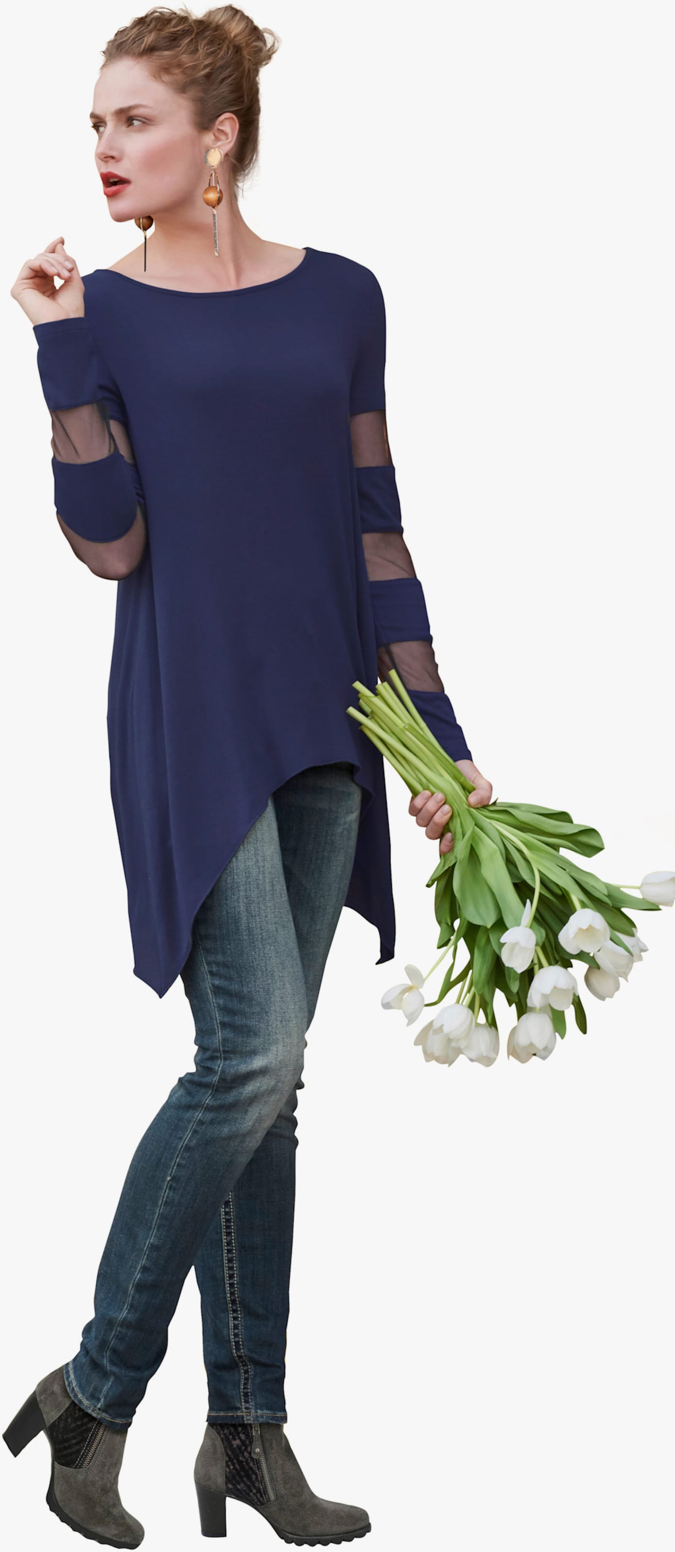 heine Shirt met lange mouwen en transparante inzetten - nachtblauw