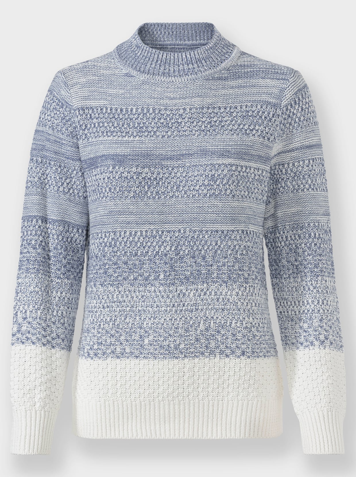 Langarm-Pullover - taubenblau-ecru-meliert