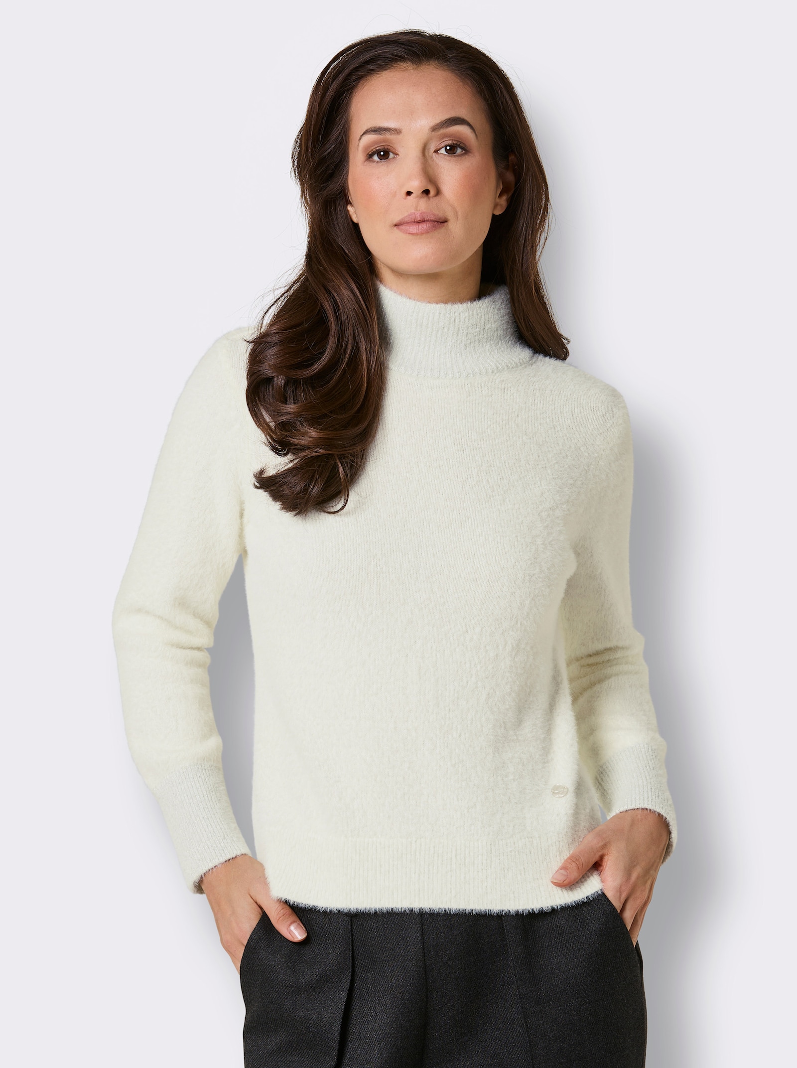 CREATION L PREMIUM Langarm-Pullover mit Glanzgarn - ecru
