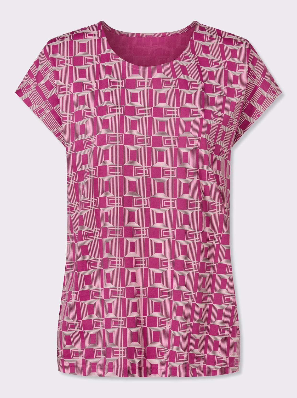 Kurzarmshirt mit grafischem Muster - magenta-ecru-bedruckt