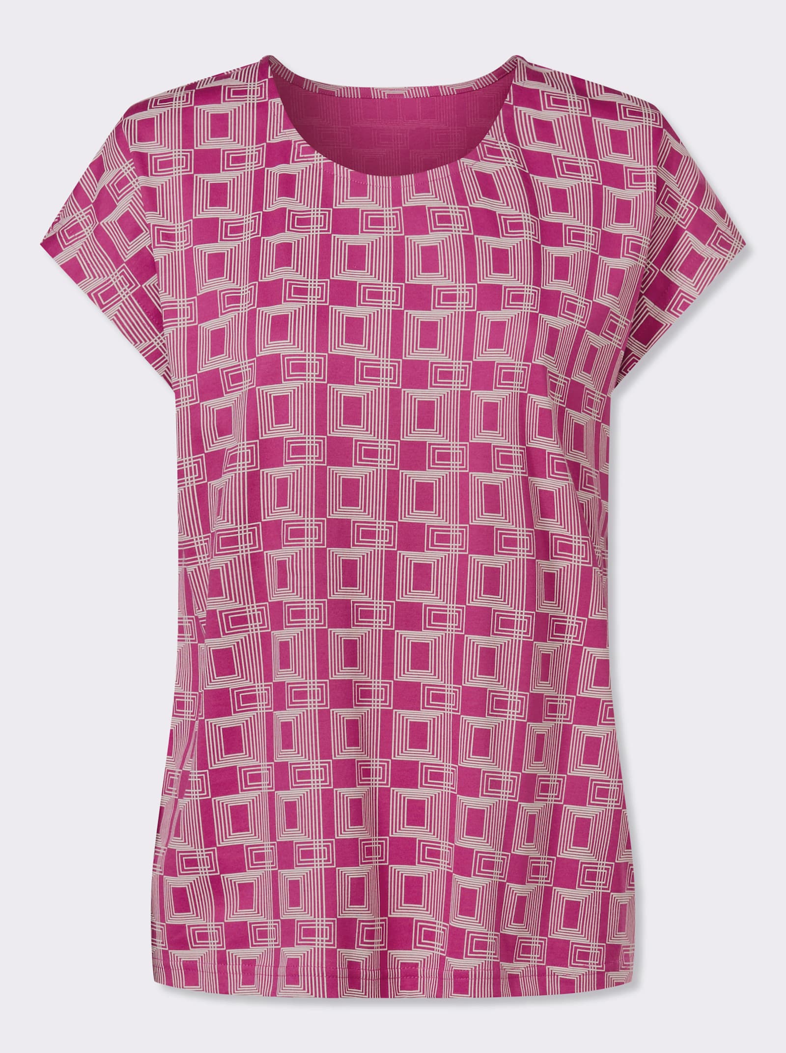 Kurzarmshirt mit grafischem Muster - magenta-ecru-bedruckt