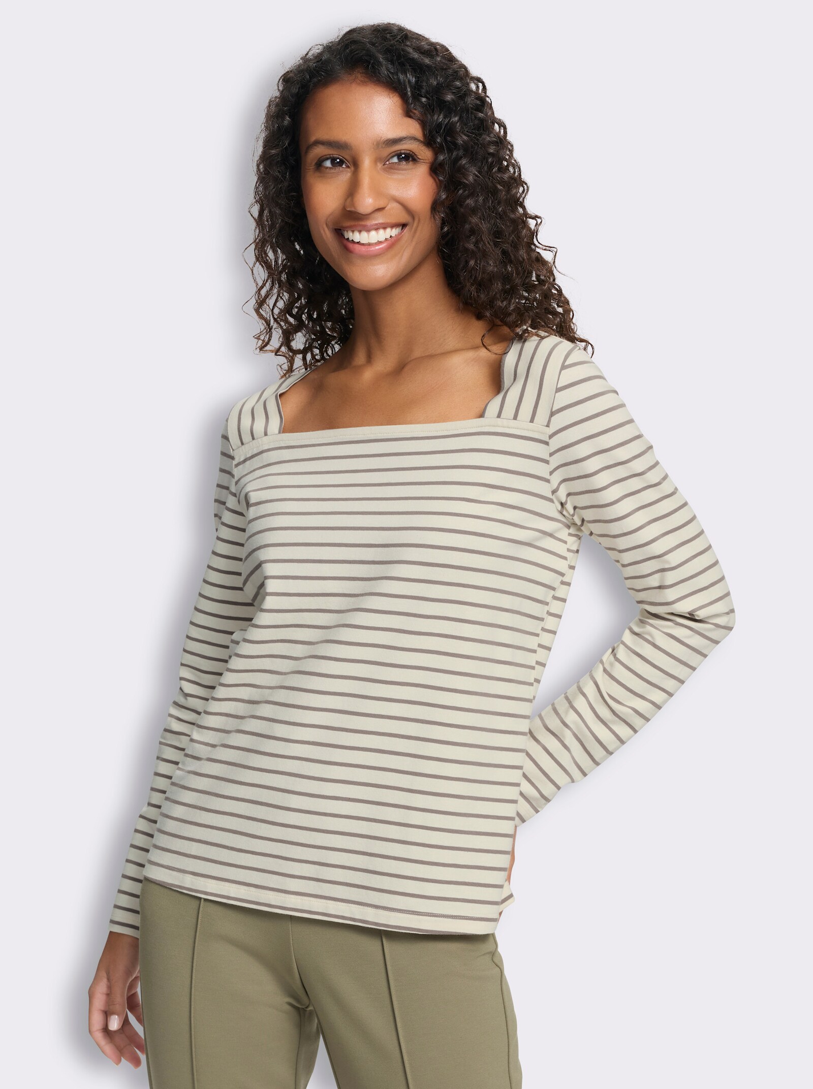 heine Ringelshirt mit Karree-Ausschnitt - champagner-taupe-geringelt