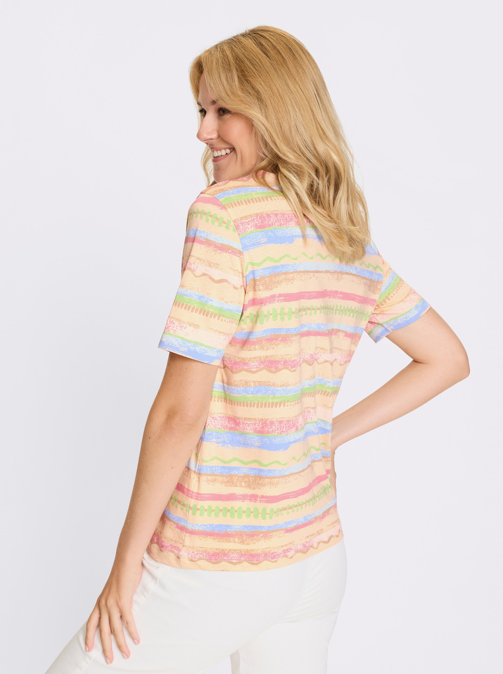 Shirt met ronde hals in streepjesdessin - lichtroze/bleu geprint