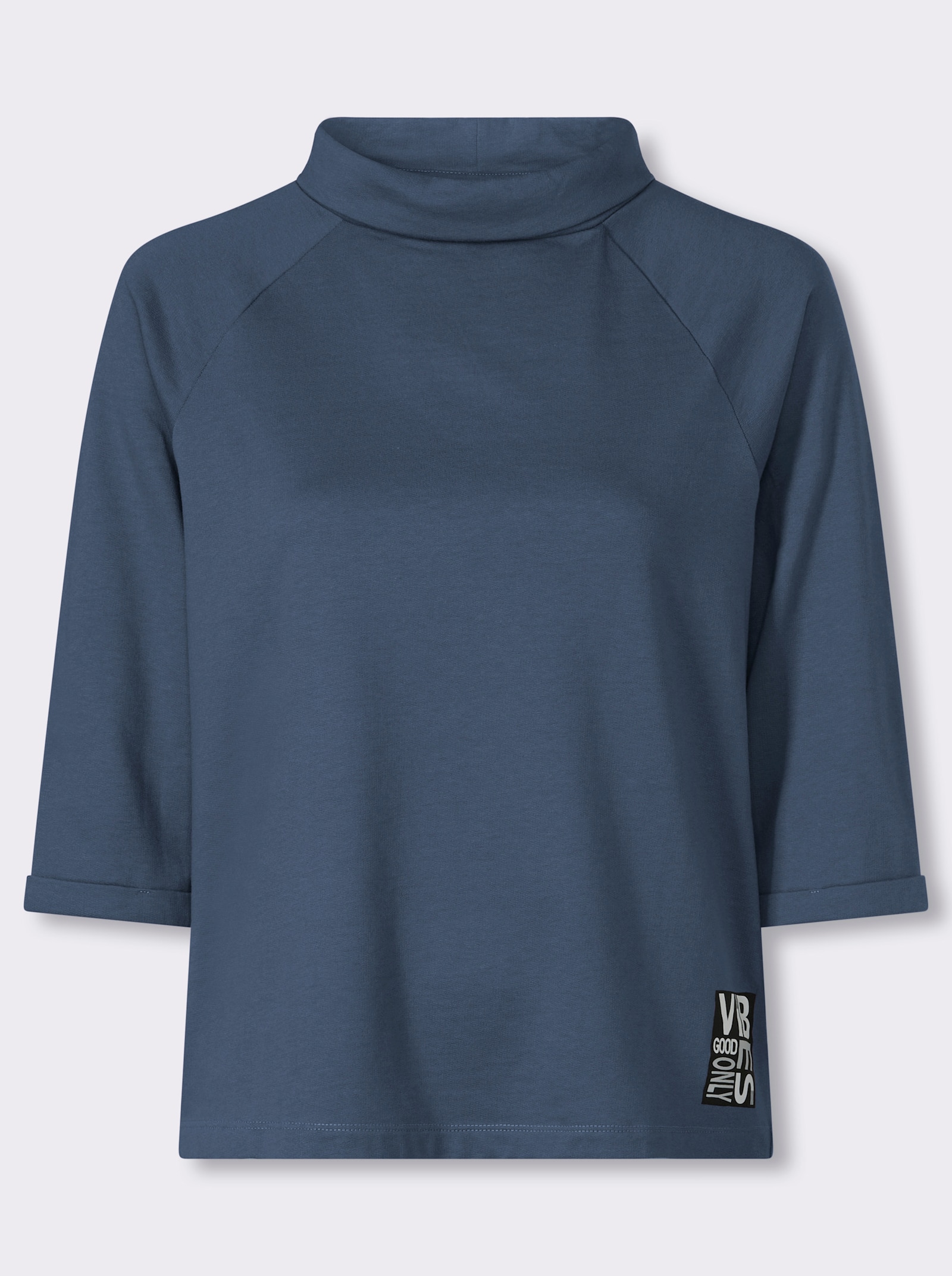 3/4-Arm-Shirt mit halsfernem Stehkragen - rauchblau