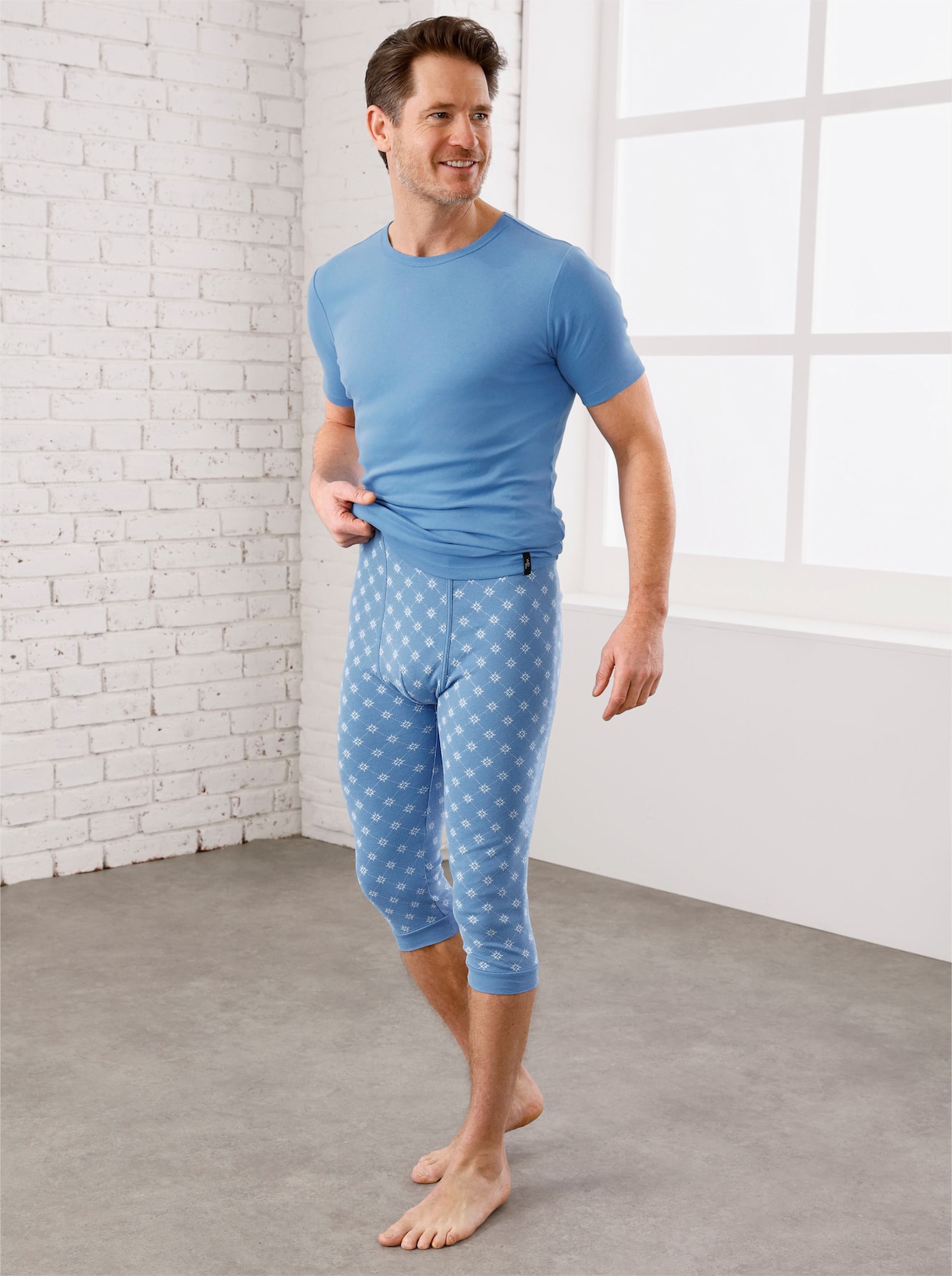 wäschepur men 3/4-onderbroek - middenblauw + middenblauw bedrukt