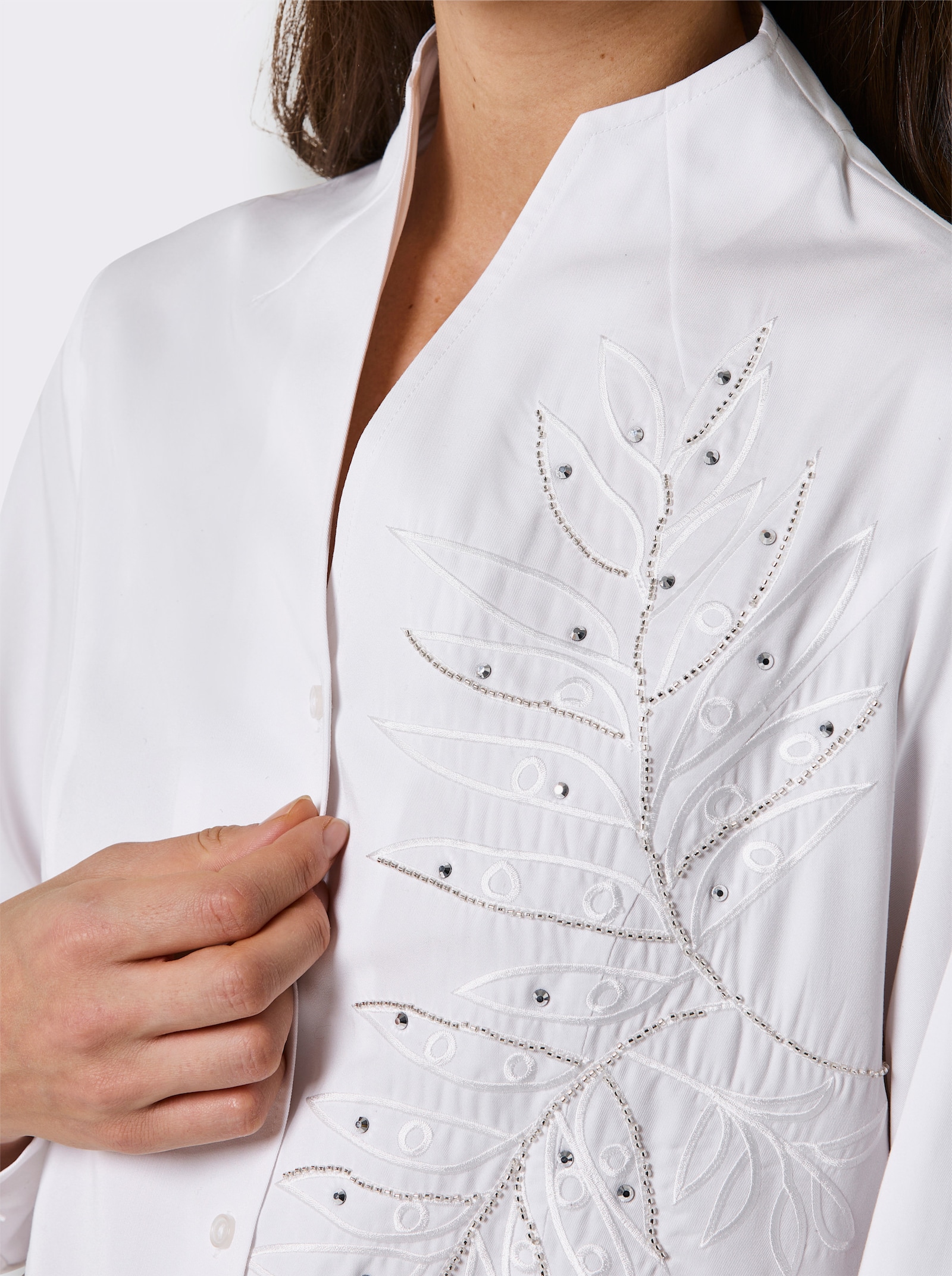 CREATION L PREMIUM Langarm-Bluse mit Glitzersteinchen - ecru