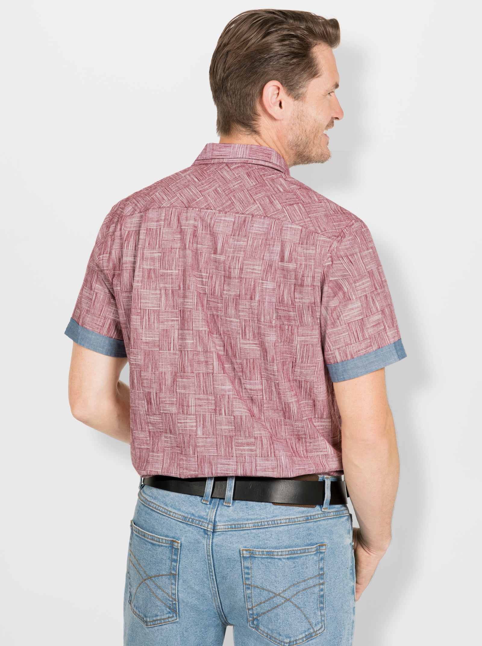 Marco Donati Kurzarm-Hemd - dunkelrot-meliert