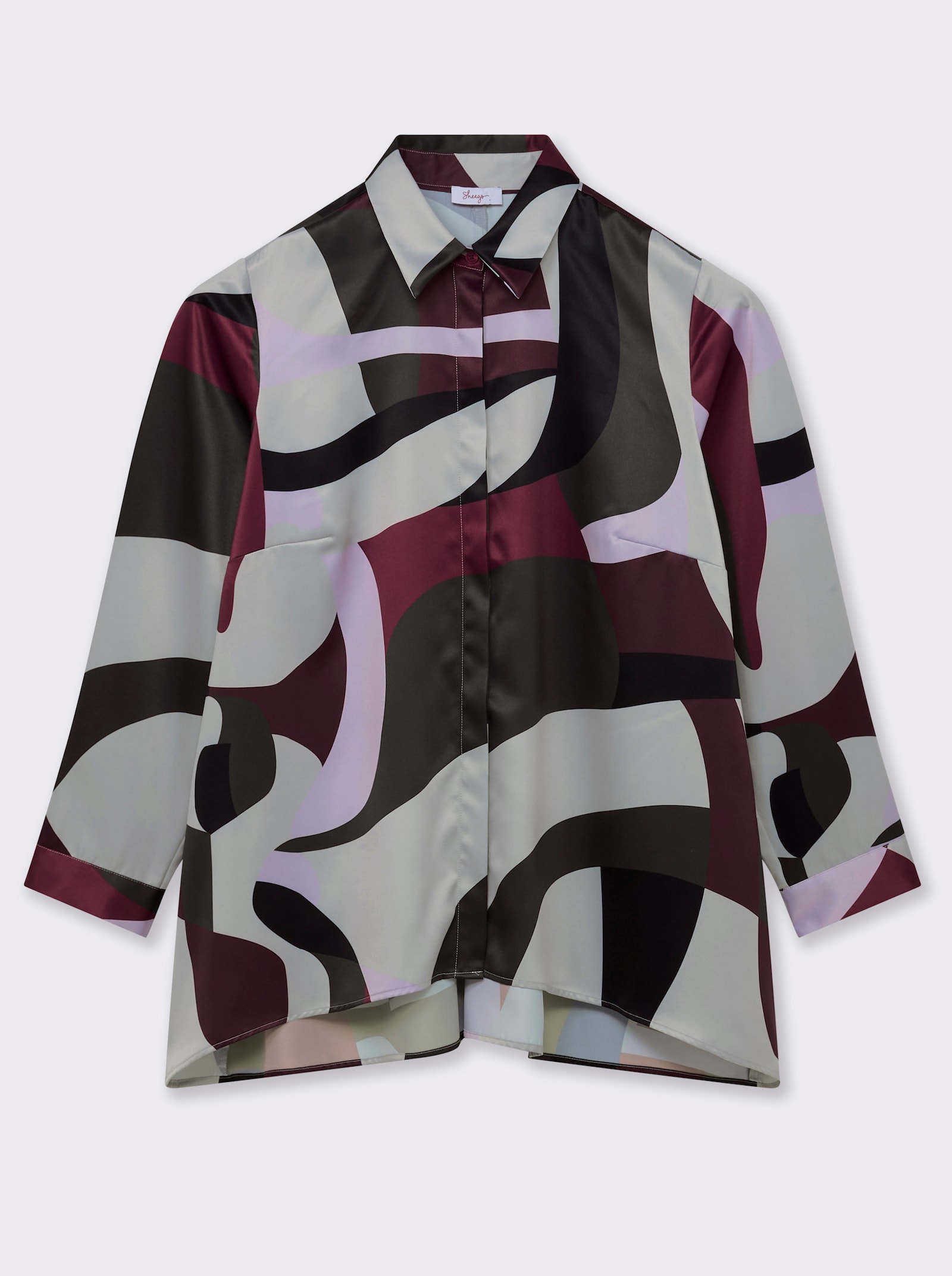 sheego Druckbluse in A-Linie, mit vorn verkürztem Saum - bordeaux-bedruckt