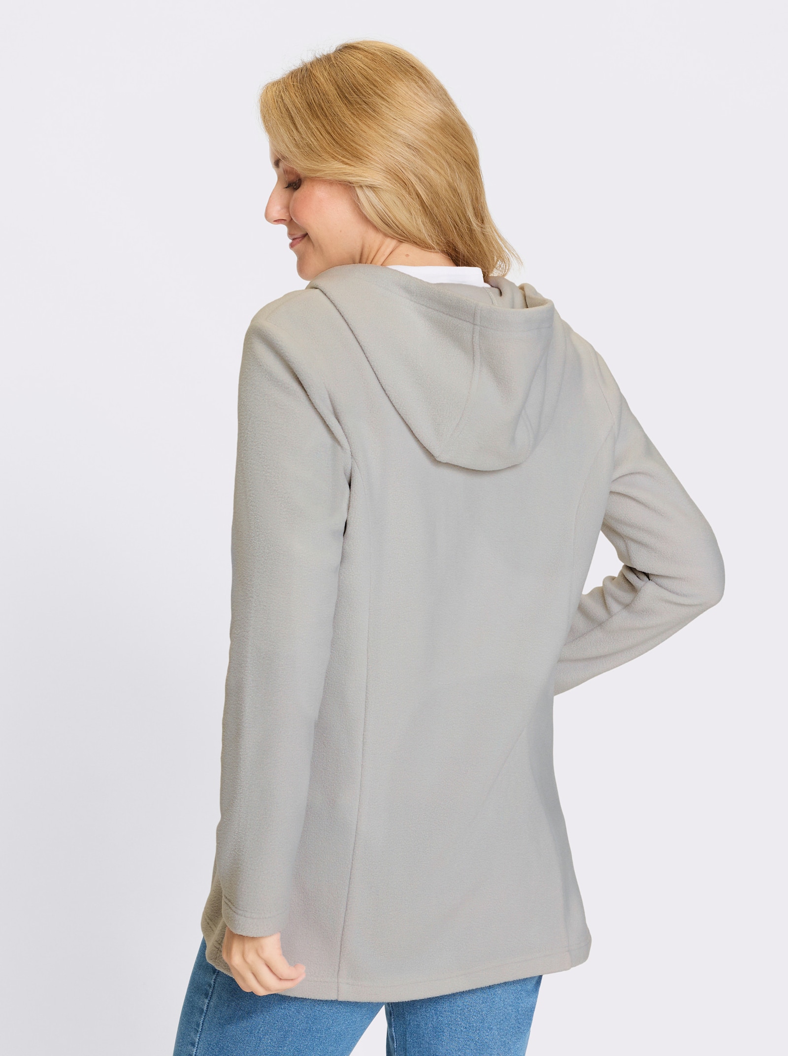 Fleecejacka i lång modell - ljusgrå