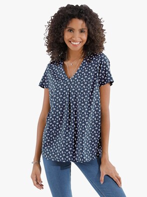 Schlupf-Bluse - marine-bedruckt
