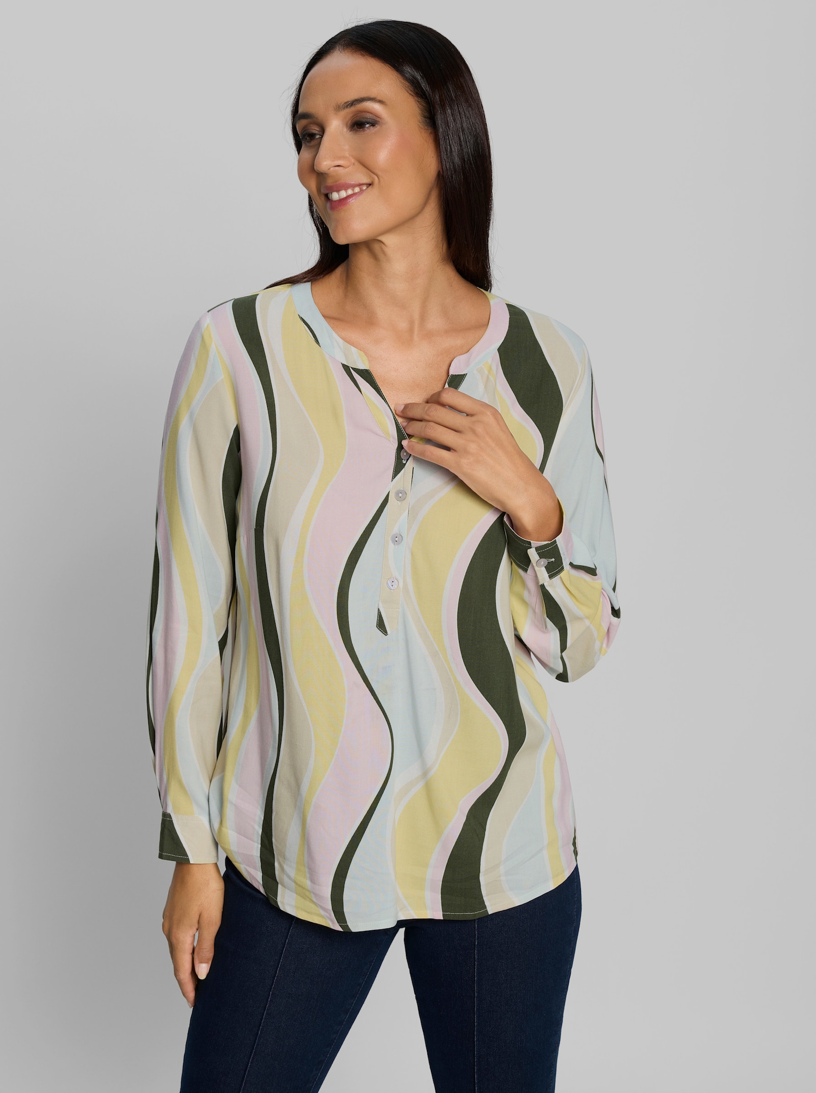 heine Schlupfbluse mit Druck-Dessin - kalkmint-sand-bedruckt