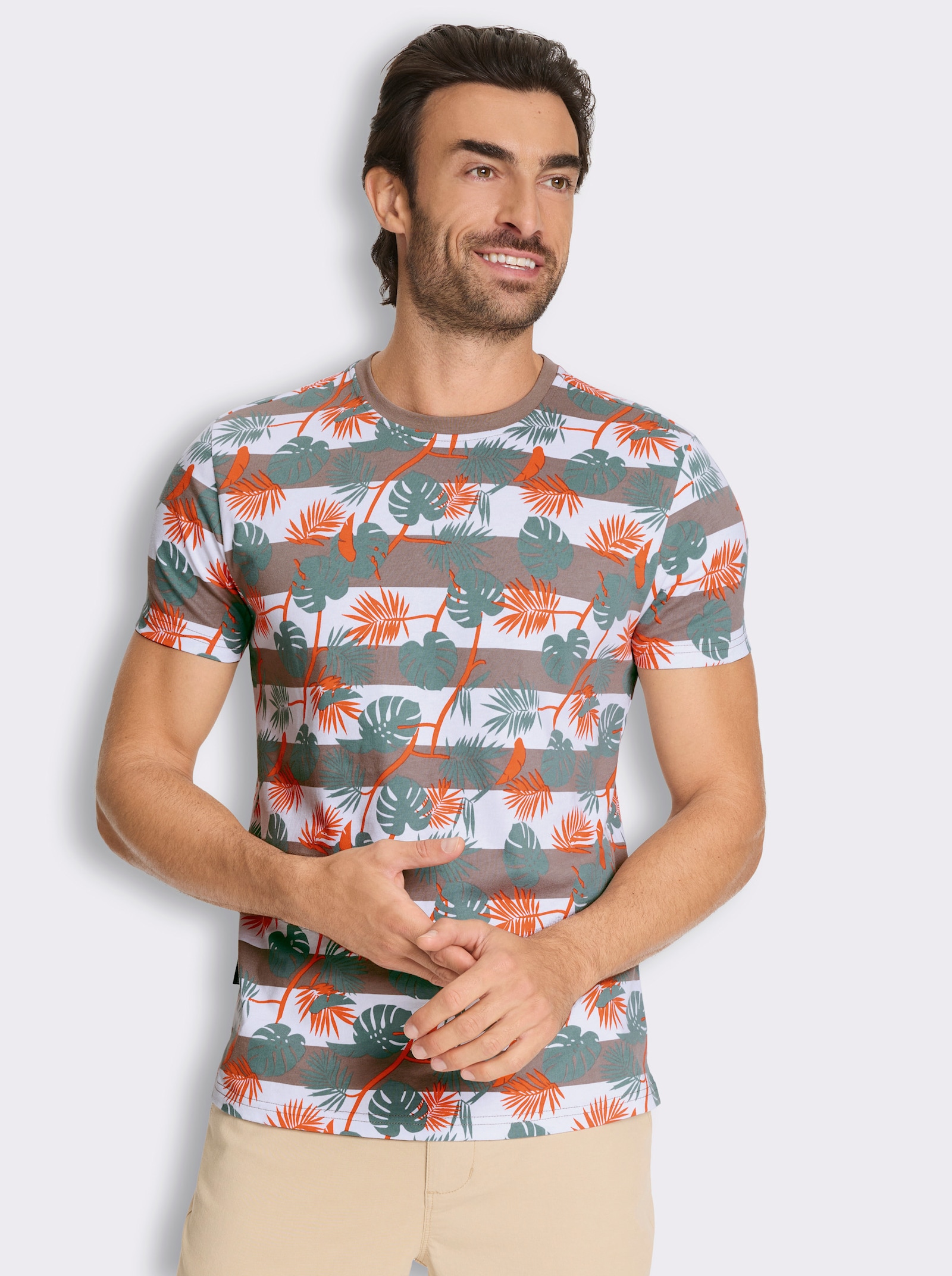 Marco Donati Kurzarmshirt mit Mustermix allover - taupe-bedruckt