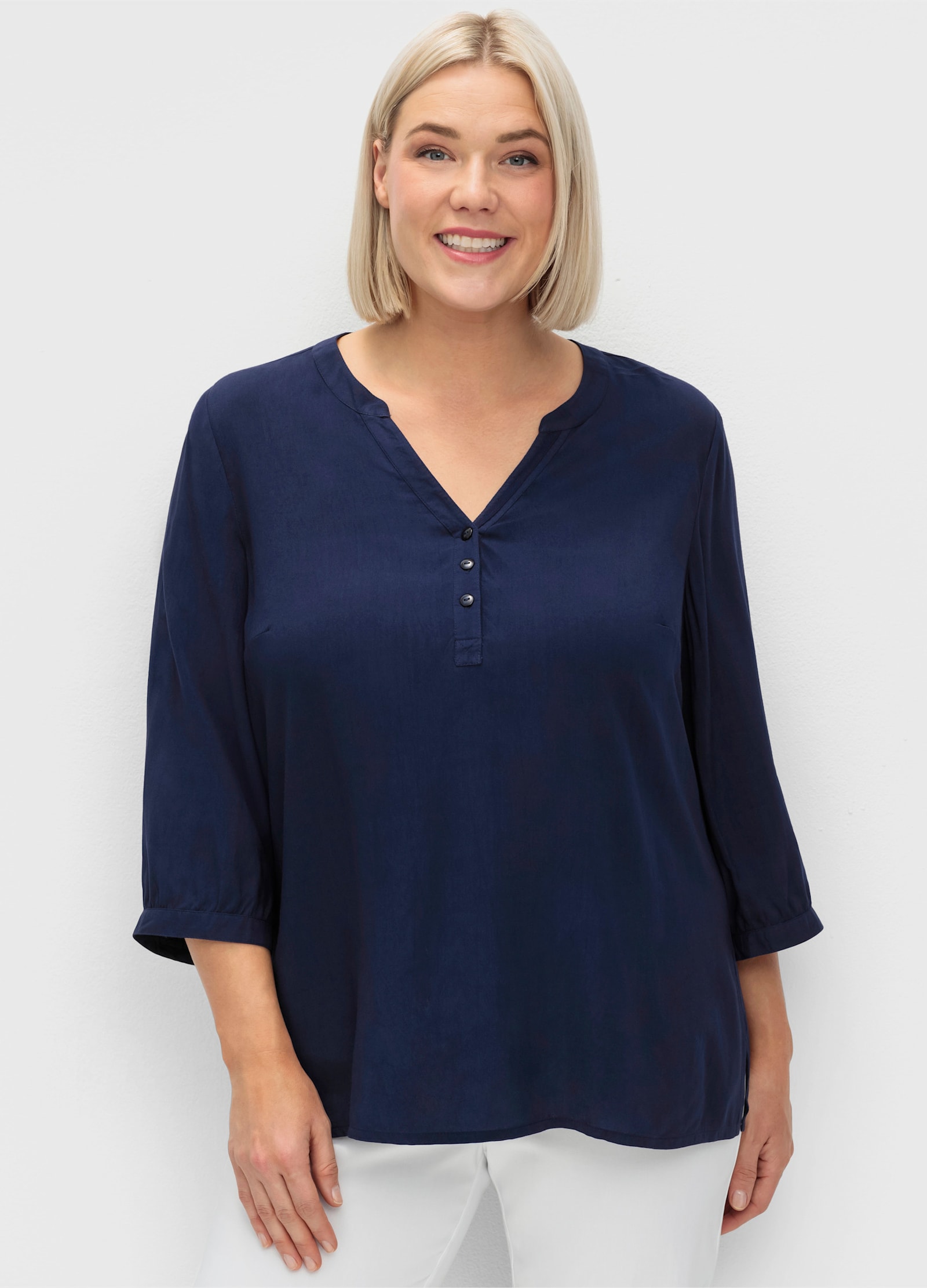 sheego Tunika im Doppelpack - tiefblau+pink gemustert